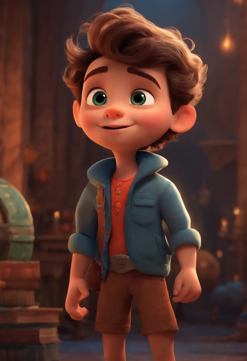Image of a boy for a story in a YouTube video in Pixar format, He's the little allabester, He's the class leader, He's outgoing, Playful and gets up for a lot of things, cabelo curto