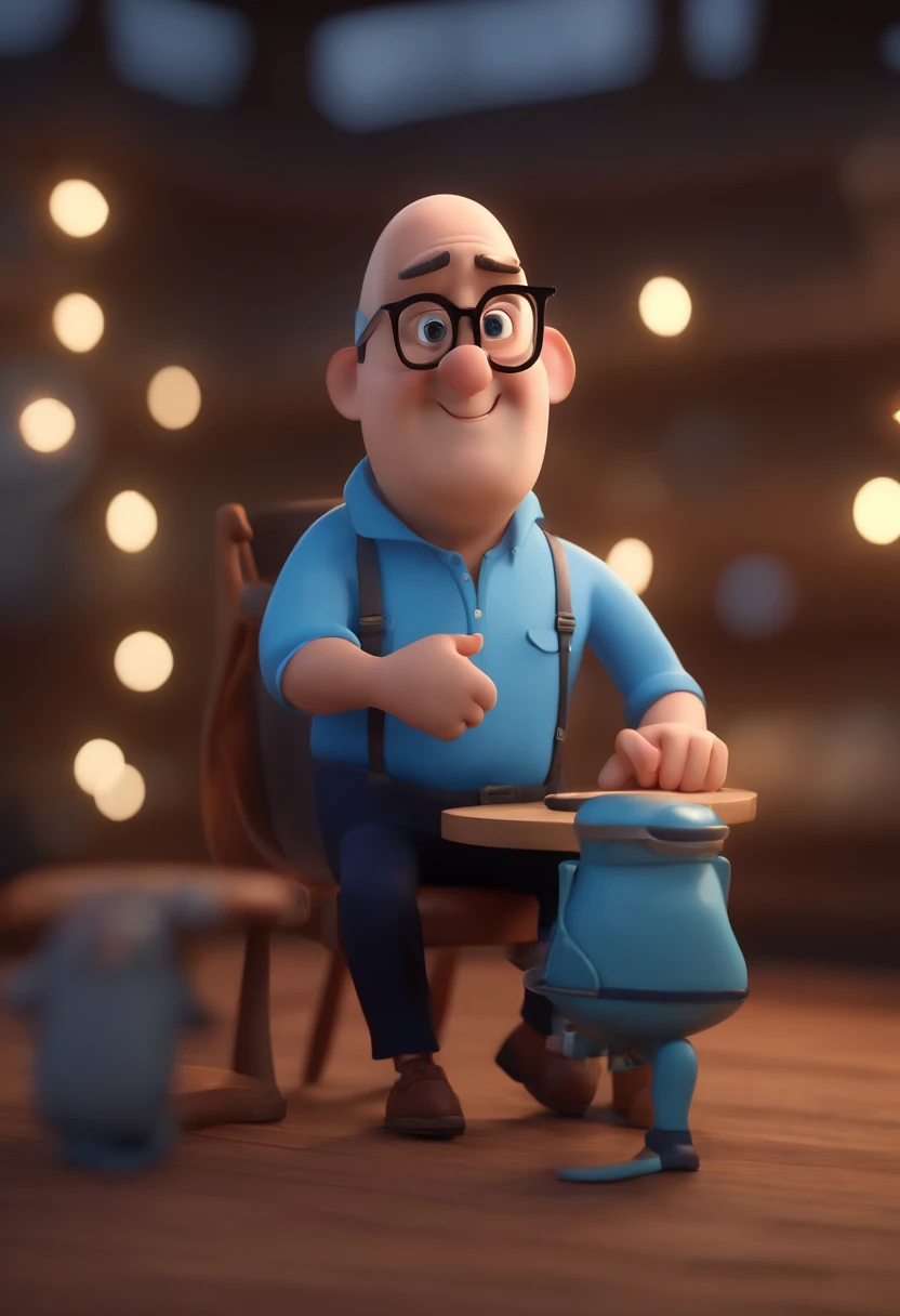 Cartoon character of a man with black glasses and a blue shirt, animation character, Caractere estilizado, animation style rendering, 3D estilizado, Arnold Maya render, 3 d render stylized, toon render keyshot, Personagem 3D, Personagem 3D, 3d rendering stylized, 3 d character render, personagem de desenho animado, Personagem de close up, Pose de personagem,  (Estilo Pixar) (master part:1.2) (Bokeh) (best quality) (pele detalhada) (textura detalhada) (8k) (argila) (Cinematic lighting) (foco nítido