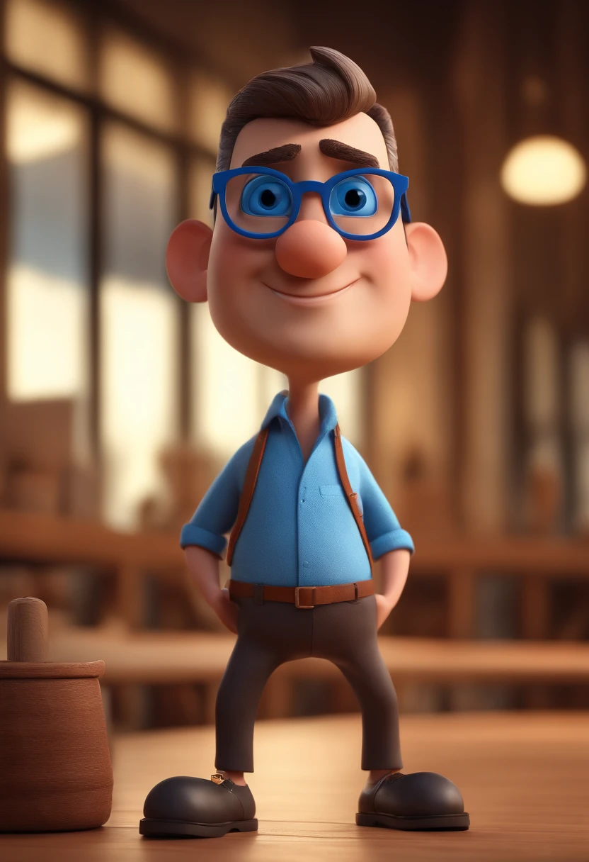 Cartoon character of a man with black glasses and a blue shirt, animation character, Caractere estilizado, animation style rendering, 3D estilizado, Arnold Maya render, 3 d render stylized, toon render keyshot, Personagem 3D, Personagem 3D, 3d rendering stylized, 3 d character render, personagem de desenho animado, Personagem de close up, Pose de personagem, (Estilo Pixar) (master part:1.2) (Bokeh) (best quality) (pele detalhada) (textura detalhada) (8k) (argila) (Cinematic lighting) (foco nítido