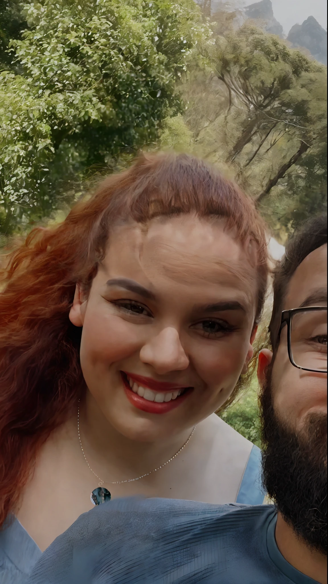 there is a man and woman that are smiling together, charli bowater and artgeem, justina blakeney, taken in the early 2020s, they are in love, profile image, leaked image, a portrait of rahul kohli, ginger bearded man with glasses, reddit post, by Nándor Katona, very very low quality picture