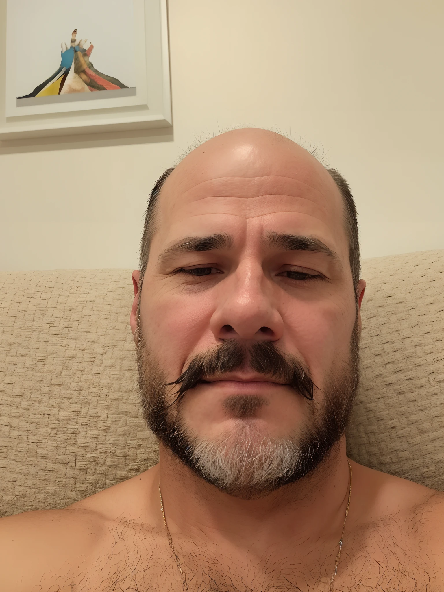 There's a man with a beard and mustache on the couch, Homens de 45 anos, (38 anos), Homem de 4 0 anos, 38 anos, 3 6 anos, Homem de 5 0 anos, cerca de 3 5 anos, Fotografia selfie 8k, selfie de um homem, foto de um homem branco de 50 anos