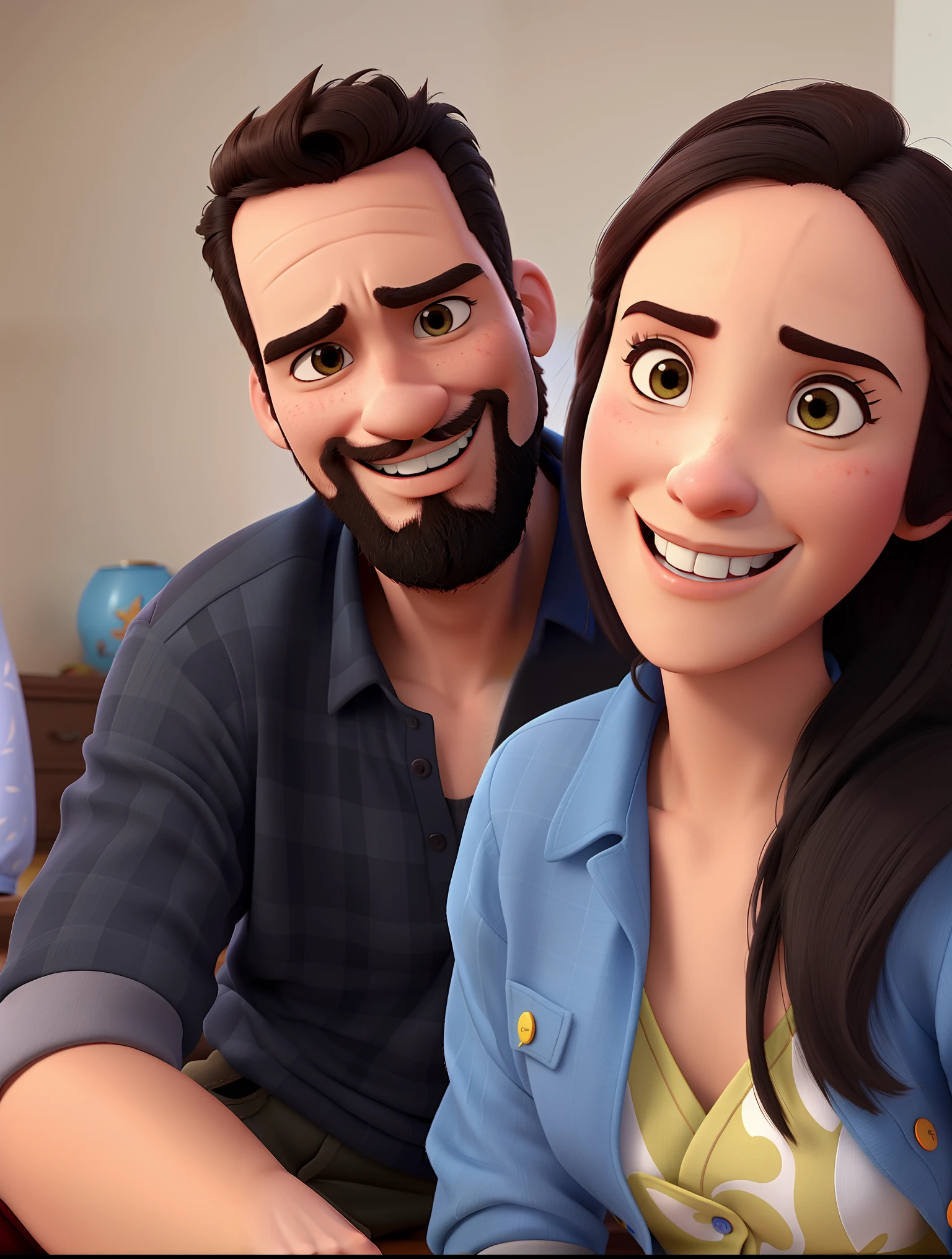 Um casal de namorados abracados estilo Disney Pixar.