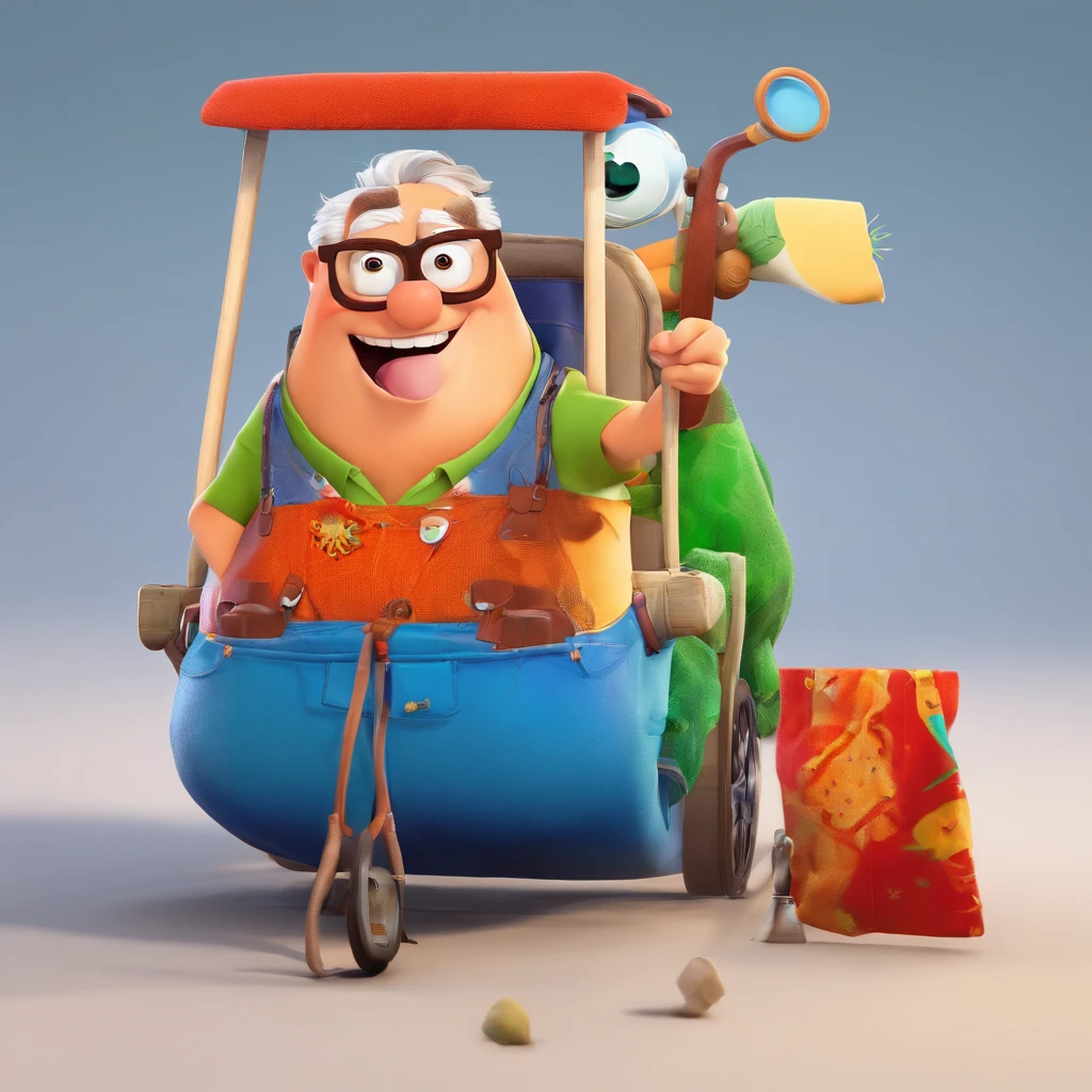 Crie um cartaz inspirado na Disney Pixar com o personagem sendo o deputado Keniston Braga, A white-haired man wearing glasses, the scene will be in Pixar's distinctive digital art style. Focus on character expressions, Vibrant colors and detailed textures present your animations, with the title " Keniston Braga no meio, Quero a cena dos principais filmes do PIXar