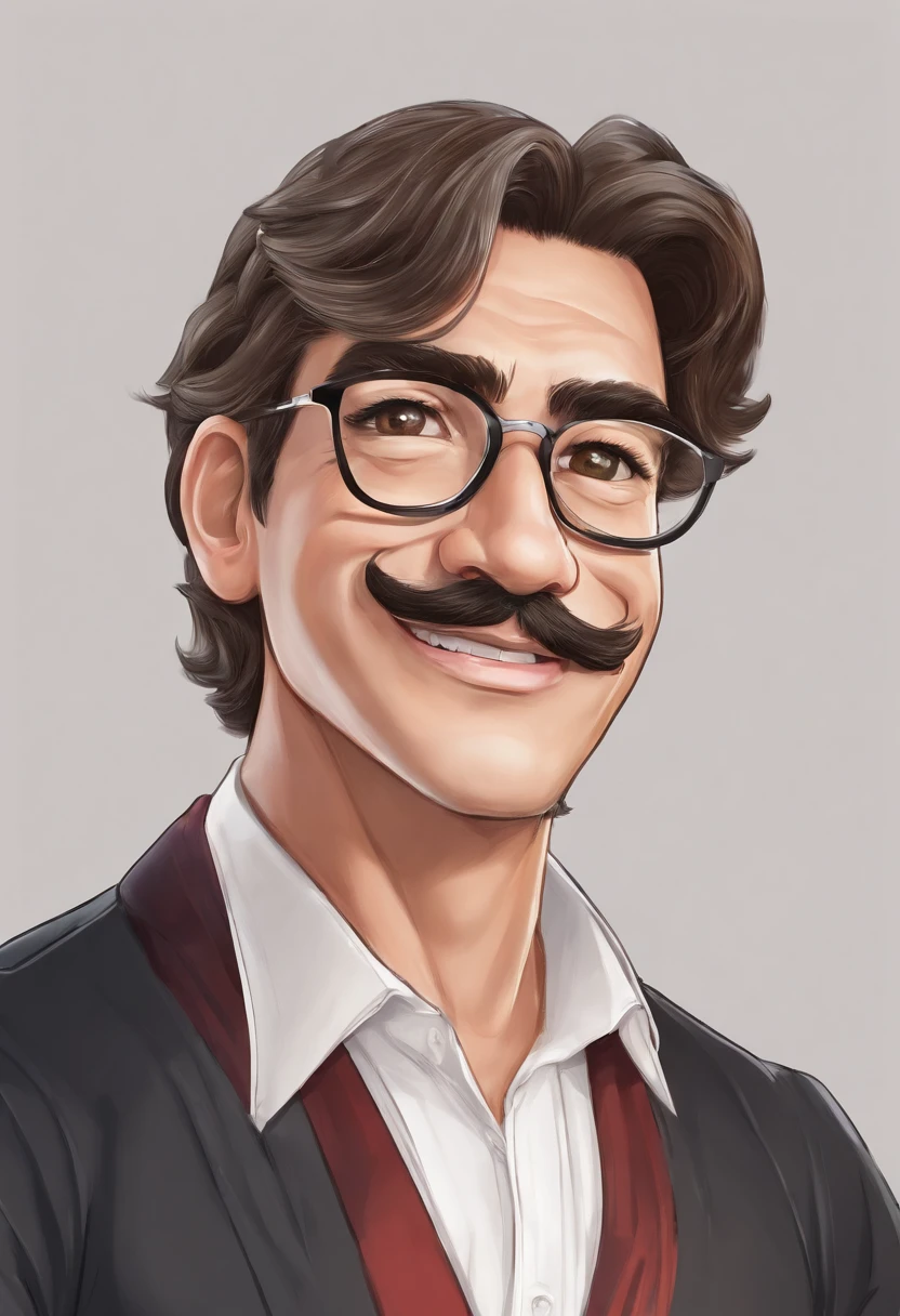 ((best quality)), ((master part)), ((desenhos animados realistas)), ((Personagem perfeito)) - Um retrato frontal meticulosamente detalhado e realista de um homem com cabelo raspado, glasses and a shirt with beautiful textures. O homem olha diretamente para o espectador, Establish a strong and confident presence. The image captures their distinctive facial features, accurately showing the brightness of your eyes and the design of your glasses. The black shirt is rendered with fine details, aumentando o profissionalismo do retrato. Enviado para documentos oficiais, this portrait is presented in impressive 8K UHD resolution, Ensure clarity and unique protection.