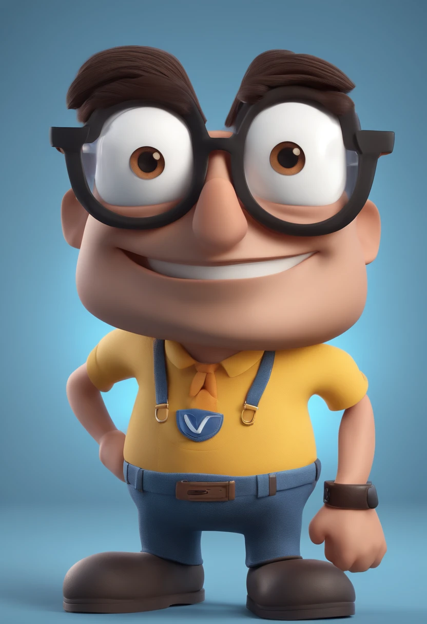 Cartoon character of a man with black glasses and a blue shirt, animation character, Caractere estilizado, animation style rendering, 3D estilizado, Arnold Maya render, 3 d render stylized, toon render keyshot, Personagem 3D, Personagem 3D, 3d rendering stylized, 3 d character render, personagem de desenho animado, Personagem de close up, Pose de personagem, (Estilo Pixar) (master part:1.2) (Bokeh) (best quality) (pele detalhada) (textura detalhada) (8k) (argila) (Cinematic lighting) (foco nítido