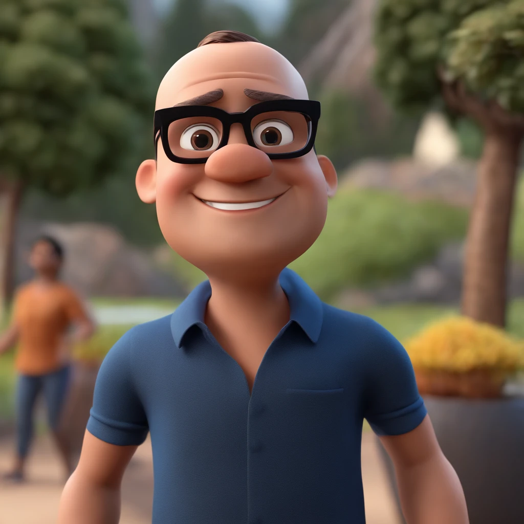 Cartoon character of a man with black glasses and a blue shirt, animation character, Caractere estilizado, animation style rendering, 3D estilizado, Arnold Maya render, 3 d render stylized, toon render keyshot, Personagem 3D, Personagem 3D, 3d rendering stylized, 3 d character render, personagem de desenho animado, Personagem de close up, Pose de personagem,  (Estilo Pixar) (master part:1.2) (Bokeh) (best quality) (pele detalhada) (textura detalhada) (8k) (argila) (Cinematic lighting) (foco nítido