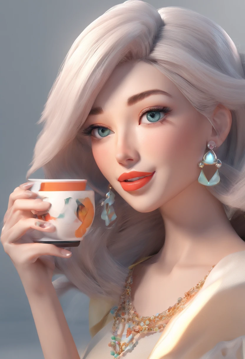 best quality, master part, fotorrealista, extremamente detalhado CG unidade 8k papel de parede, Chibi,mulher 40 anos, loira, cabelos compridos, olhos azuis, Elsa, sozinha, cheio_corpo, sorrir, Olhando_em_visualizador, ao ar livre, sorriso encantador