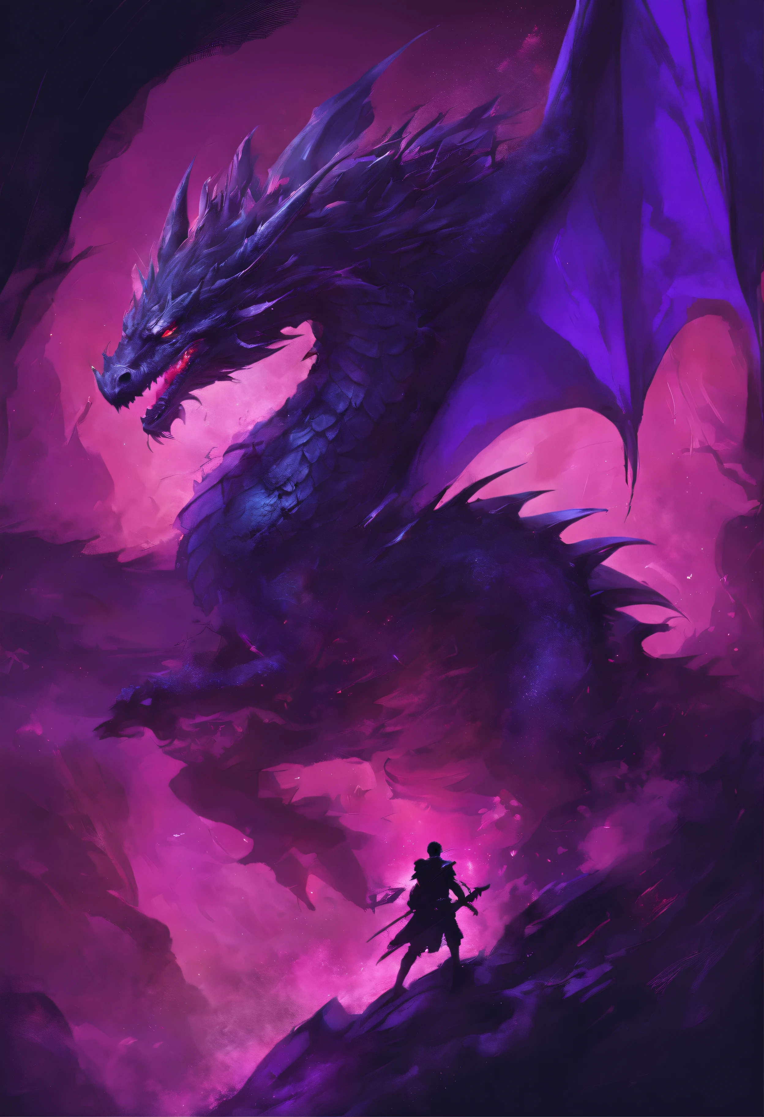 Splash art, A dragon with scarlet scales, ((purple background)), engolindo a lua, epic instagram, artstation, estilo splash de tinta colorida, contorno, hiperdetalhado intricadamente detalhado, motor irreal, genial, detalhes intrincados, tela inicial, cores complementares, conceito de fantasia arte, 8K分辨率, obra-prima do deviantart, oil-painting, pinceladas pesadas, pingos de tinta, splash arts