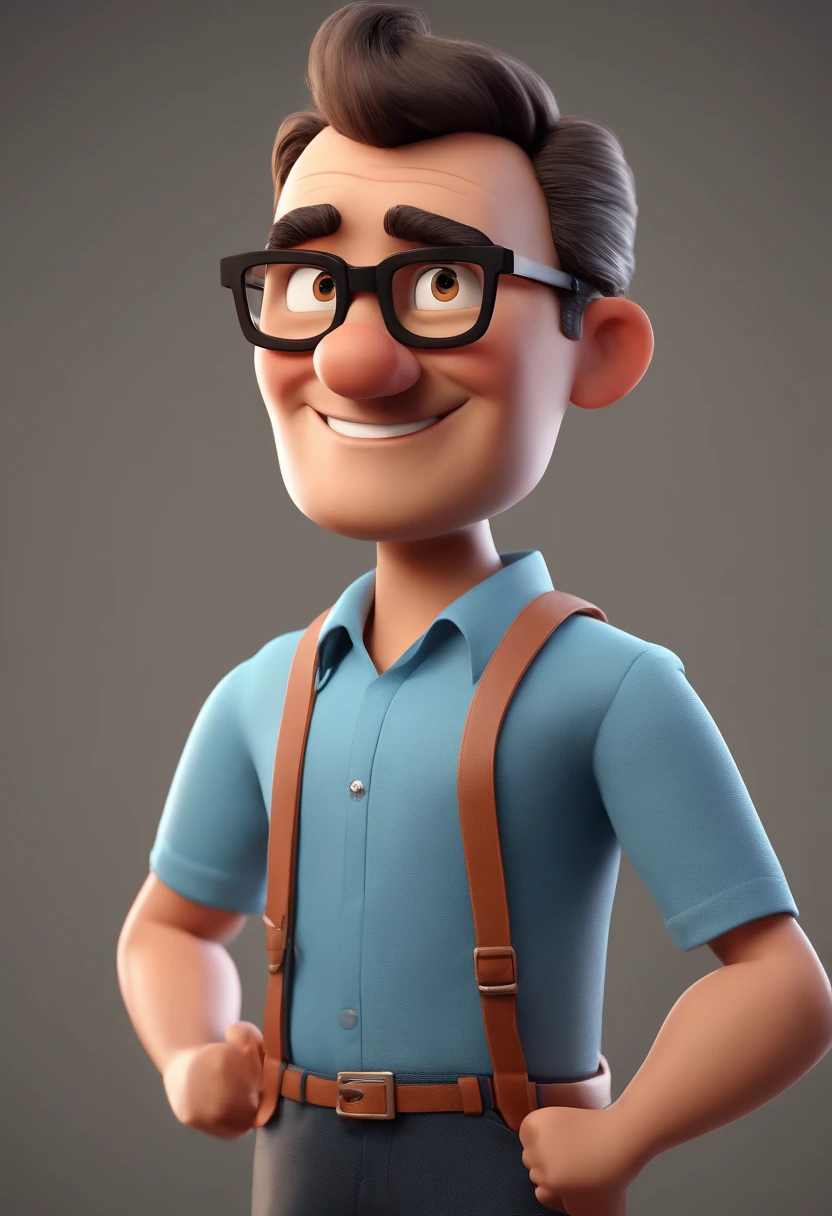 Cartoon character of a man with black glasses and a blue shirt, animation character, Caractere estilizado, animation style rendering, 3D estilizado, Arnold Maya render, 3 d render stylized, toon render keyshot, Personagem 3D, Personagem 3D, 3d rendering stylized, 3 d character render, personagem de desenho animado, Personagem de close up, Pose de personagem,  (Estilo Pixar) (master part:1.2) (Bokeh) (best quality) (pele detalhada) (textura detalhada) (8k) (argila) (Cinematic lighting) (foco nítido