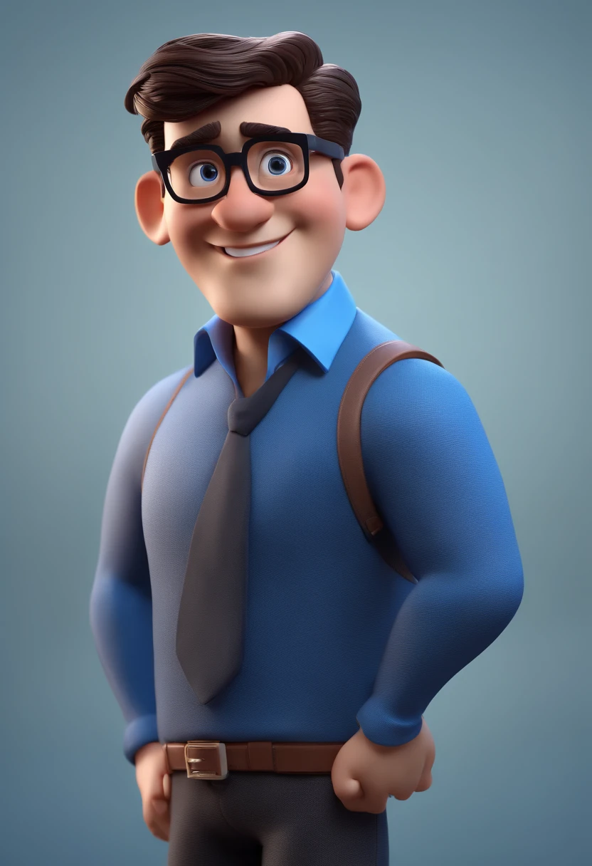 Cartoon character of a man with black glasses and a blue shirt, animation character, Caractere estilizado, animation style rendering, 3D estilizado, Arnold Maya render, 3 d render stylized, toon render keyshot, Personagem 3D, Personagem 3D, 3d rendering stylized, 3 d character render, personagem de desenho animado, Personagem de close up, Pose de personagem,  (Estilo Pixar) (master part:1.2) (Bokeh) (best quality) (pele detalhada) (textura detalhada) (8k) (argila) (Cinematic lighting) (foco nítido