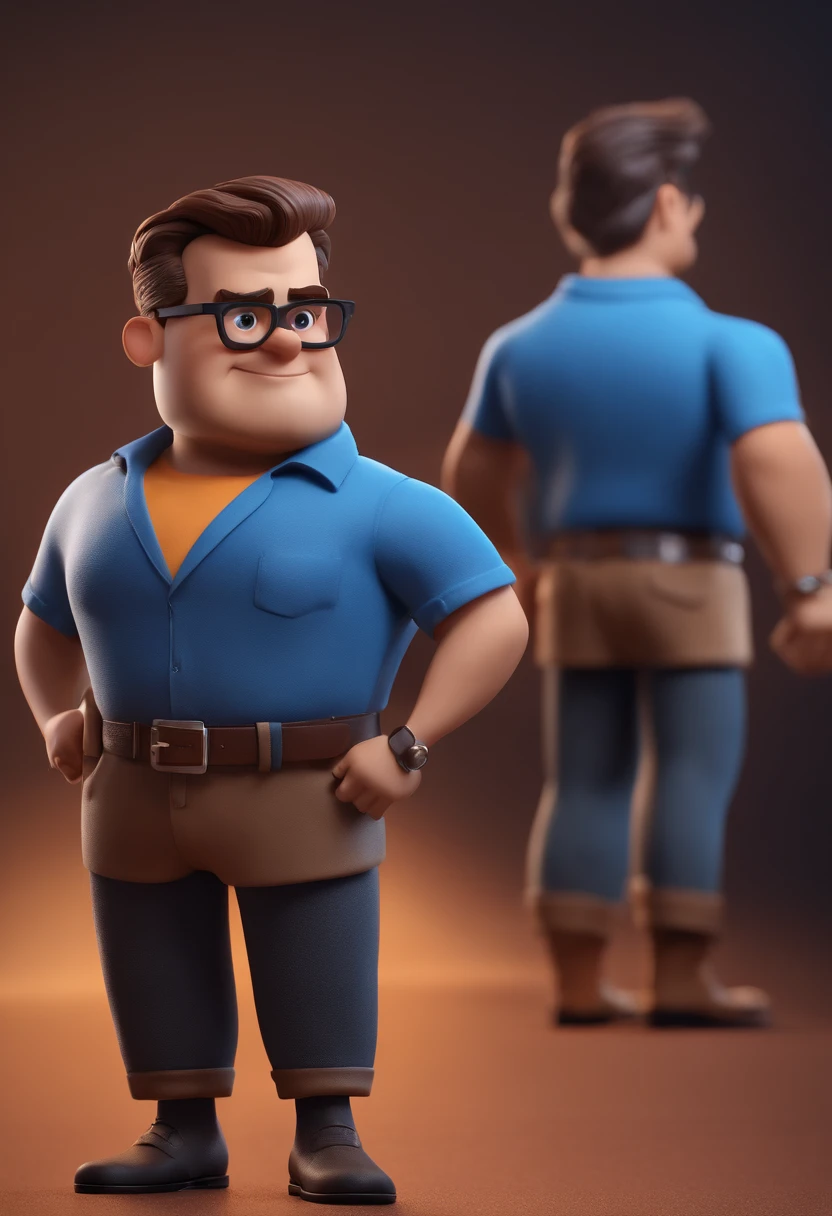 Cartoon character of a man with black glasses and a blue shirt, animation character, Caractere estilizado, animation style rendering, 3D estilizado, Arnold Maya render, 3 d render stylized, toon render keyshot, Personagem 3D, Personagem 3D, 3d rendering stylized, 3 d character render, personagem de desenho animado, Personagem de close up, Pose de personagem, (Estilo Pixar) (master part:1.2) (Bokeh) (best quality) (pele detalhada) (textura detalhada) (8k) (argila) (Cinematic lighting) (foco nítido