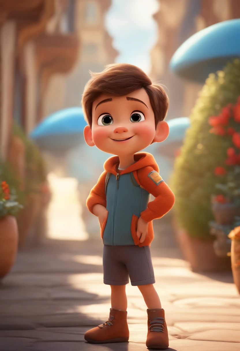 a happy cute  standing short hair, vestindo uma fantasia espacial, , fundo branco, barnet, Tom, Estilo Pixar, ....3d, desenhos animados, rosto detalhado, asymmetrical 16k