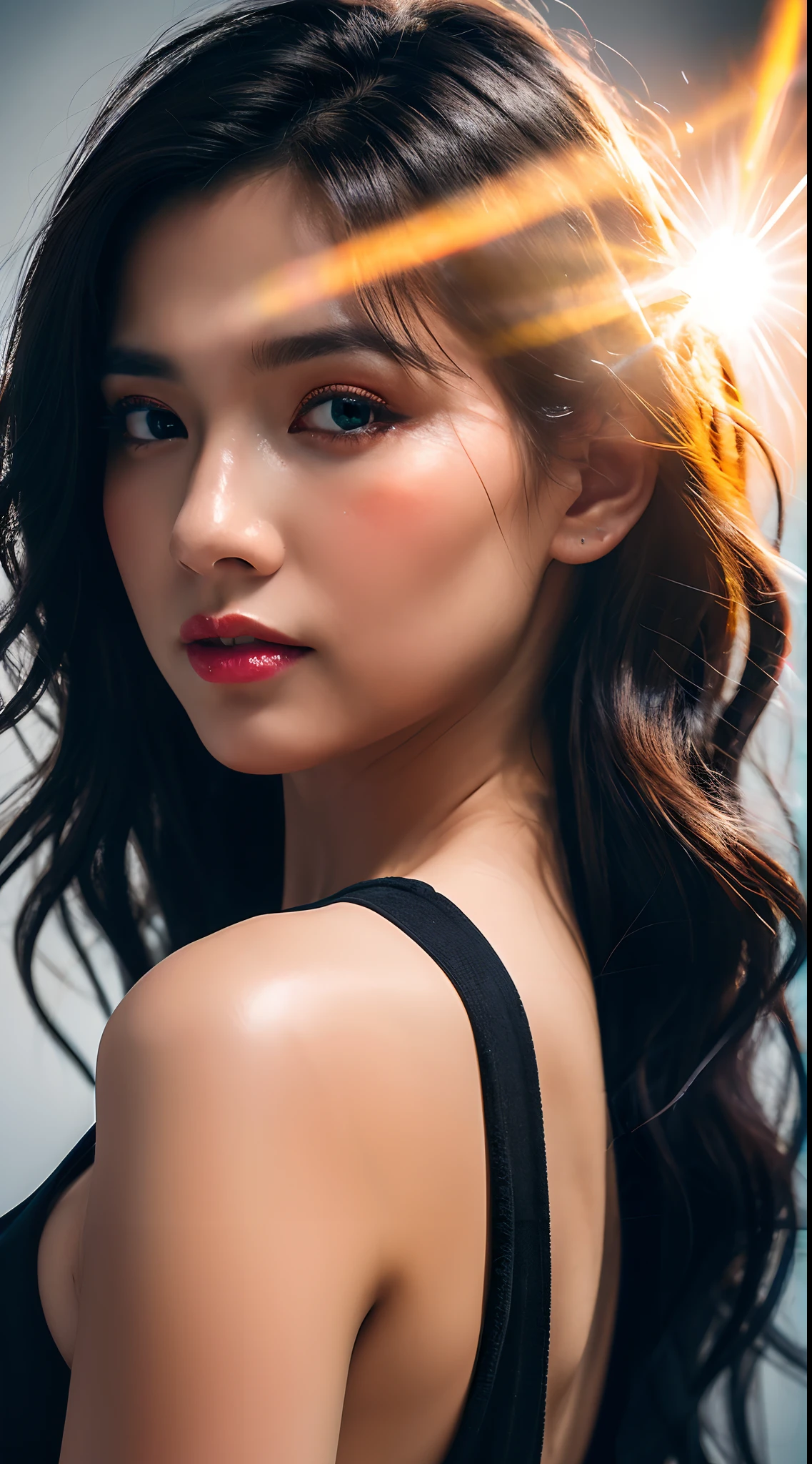 {{​masterpiece}}, Better Quality, Highly detailed 8k unit CG wallpapers, Cinematography lighting, lens flares, Beautiful detail eyes, black, Side Look, multicoloured hair, Brilliant lighting, Particulates, heterochromia, (coloring: 1.5), (Gorgeous hair: 1.5), angry,