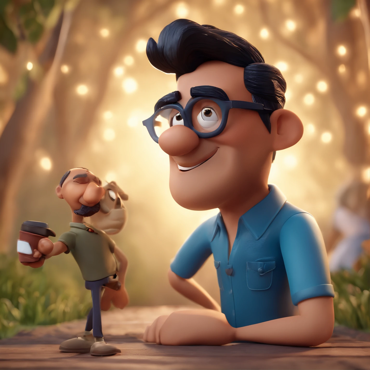 Cartoon character of a man with black glasses and a blue shirt, animation character, Caractere estilizado, animation style rendering, 3D estilizado, Arnold Maya render, 3 d render stylized, toon render keyshot, Personagem 3D, Personagem 3D, 3d rendering stylized, 3 d character render, personagem de desenho animado, Personagem de close up, Pose de personagem, (Estilo Pixar) (master part:1.2) (Bokeh) (best quality) (pele detalhada) (textura detalhada) (8k) (argila) (Cinematic lighting) (foco nítido