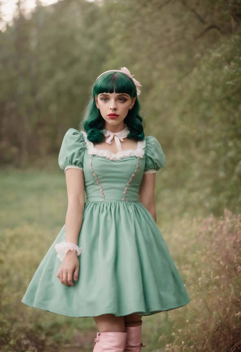 Photo of Melanie Martinez In a Green lolita dress with Light pink Boots