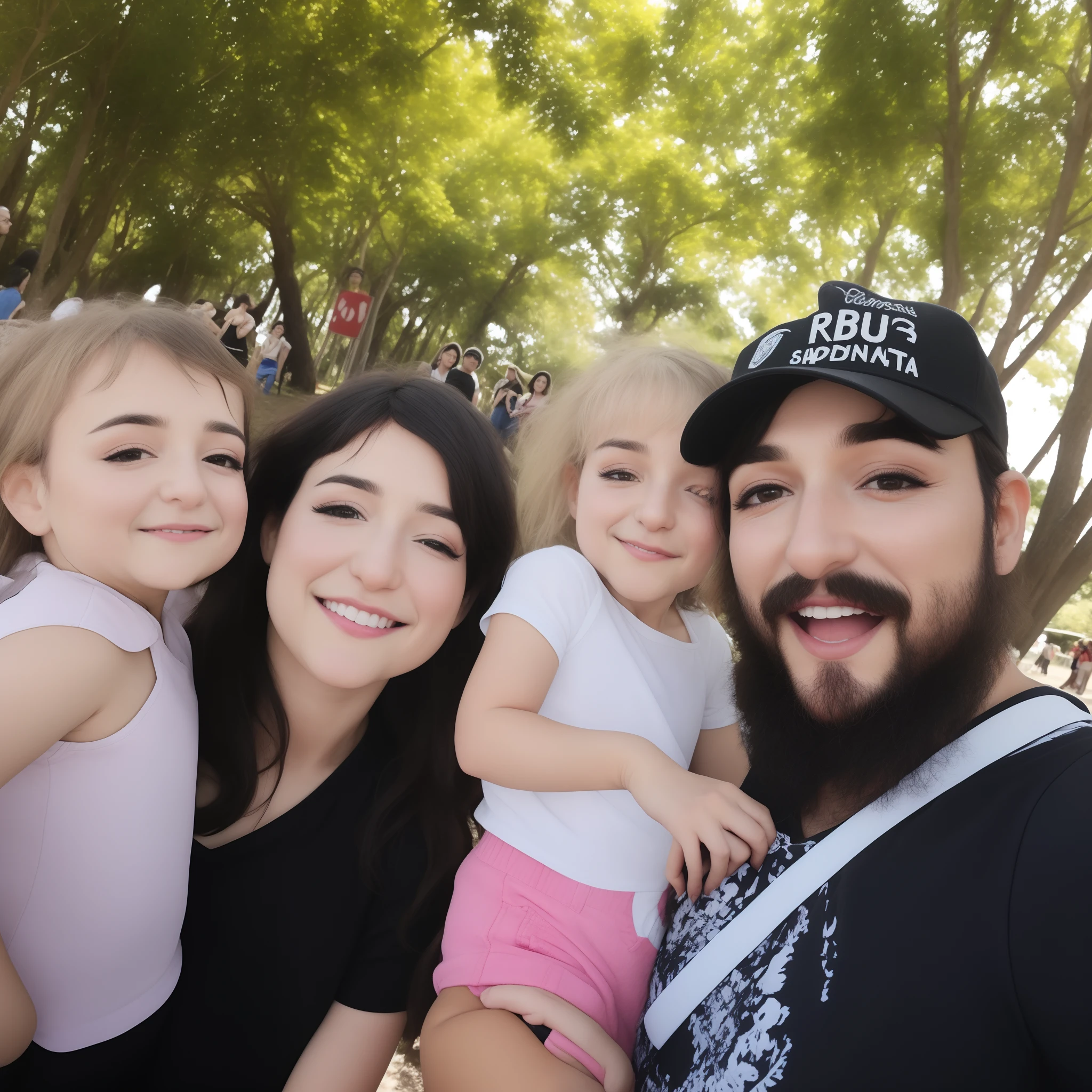 There is a group of people who are posing for a photo, trees in the background, divertindo-se, Directed by: Nandor Soldier, Happy family, Family photo, no parque em um belo dia, Postagem 4k, 4 k post, family portrait, goth family, no parque, david rios ferreira, vacation photo, muito bobo olhando