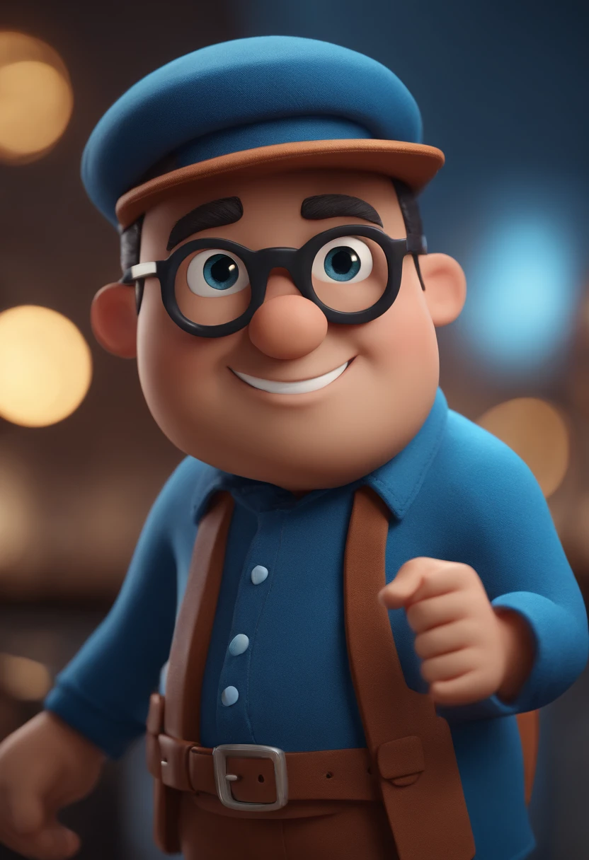 Cartoon character of a man with black glasses and a blue shirt, animation character, Caractere estilizado, animation style rendering, 3D estilizado, Arnold Maya render, 3 d render stylized, toon render keyshot, Personagem 3D, Personagem 3D, 3d rendering stylized, 3 d character render, personagem de desenho animado, Personagem de close up, Pose de personagem, (Estilo Pixar) (master part:1.2) (Bokeh) (best quality) (pele detalhada) (textura detalhada) (8k) (argila) (Cinematic lighting) (foco nítido