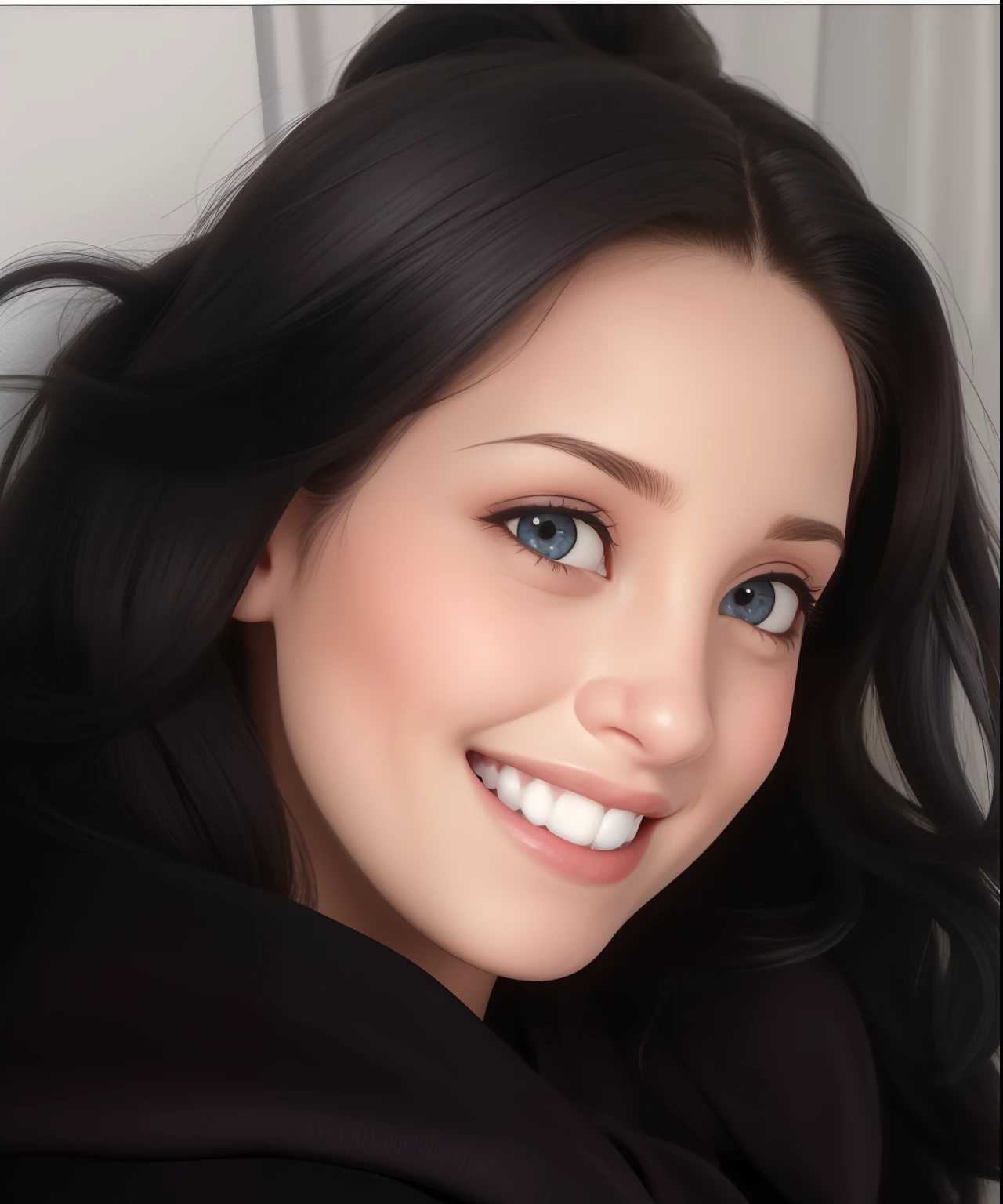 Uma mulher de 30 anos, com cabelos castanhos curtos, Rosto redondo, rosto redondo com sorriso encantador, e olhos castanhos