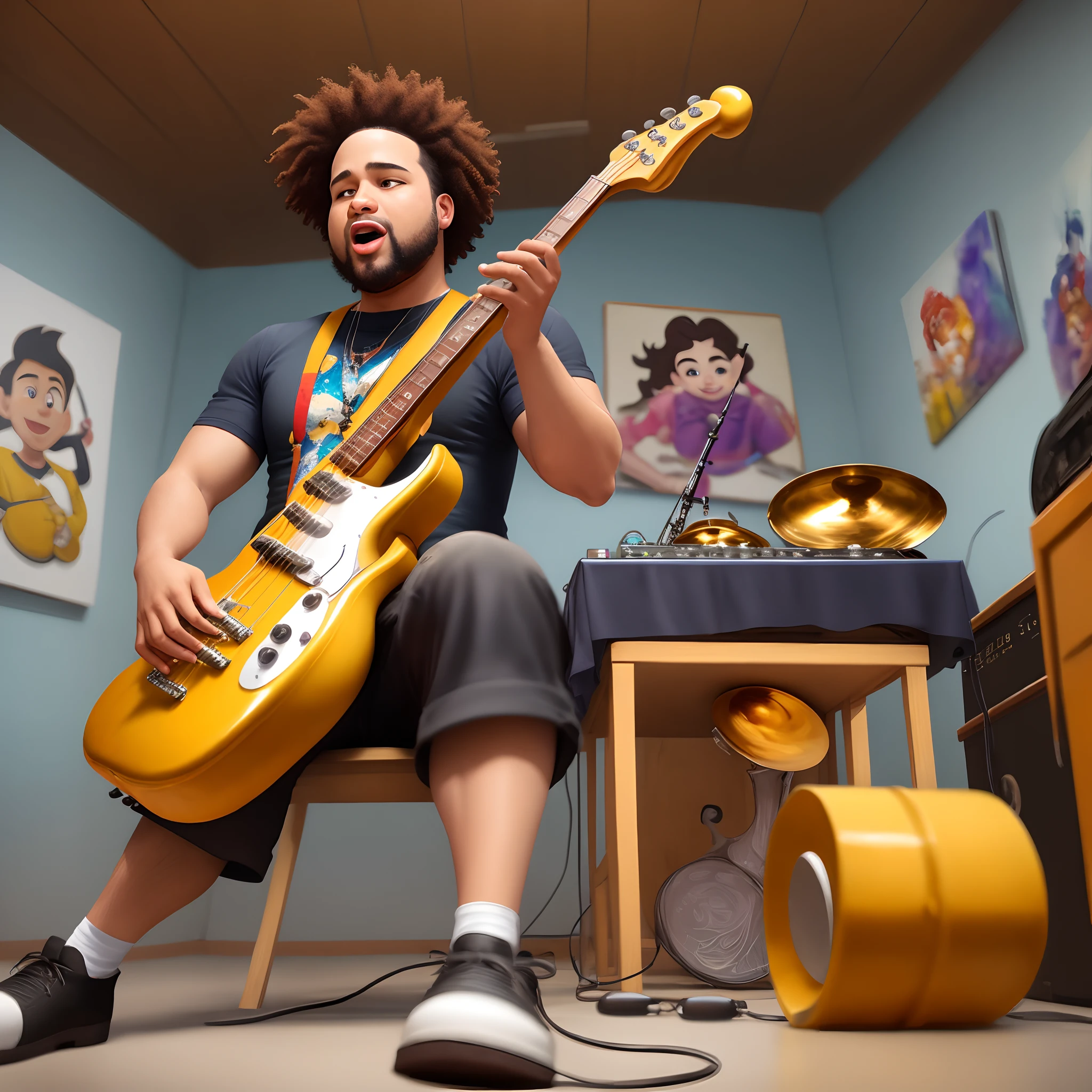 Saxofone tocando para deus em uma arte estilo disney pixar