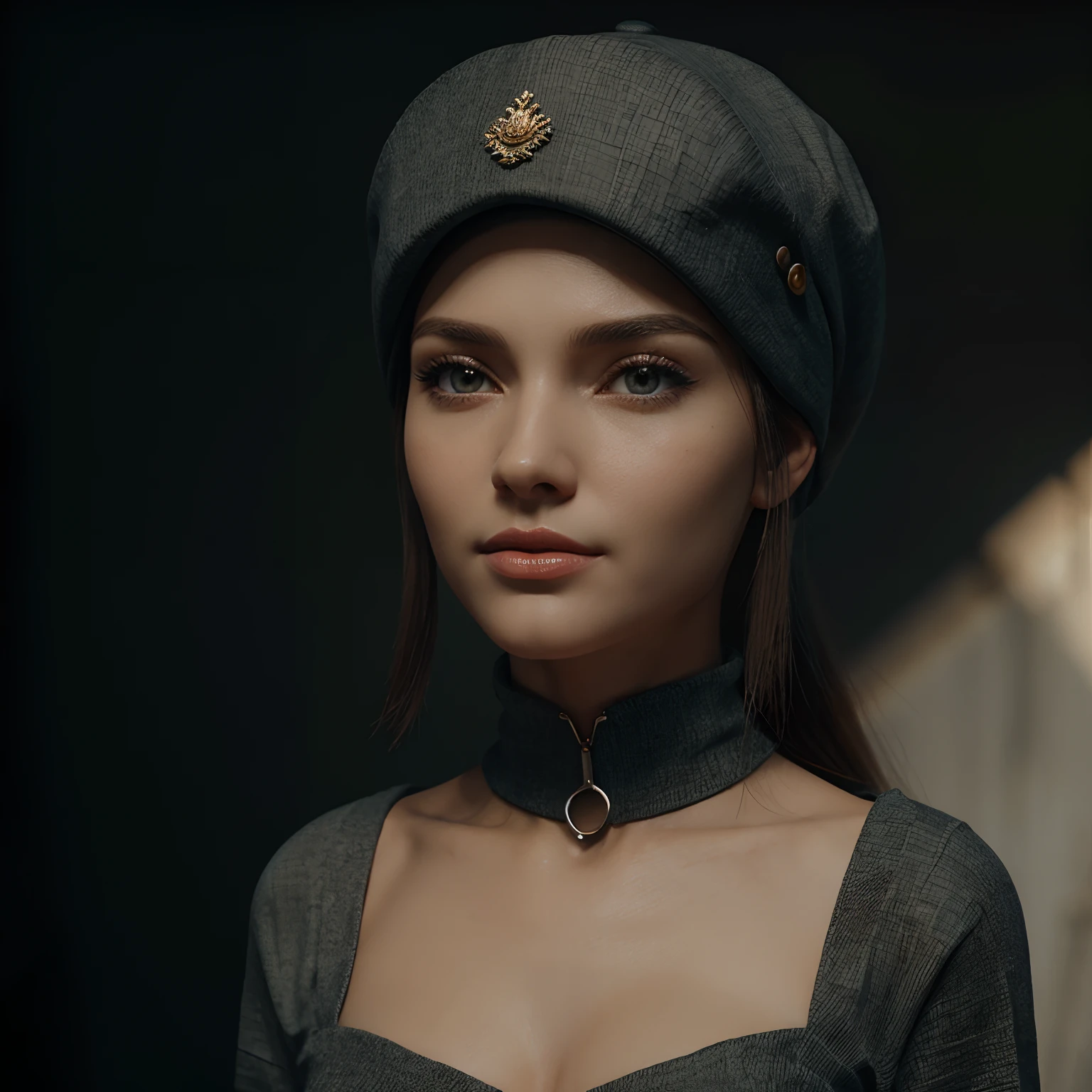 Beautiful Woman 3D Animation ,com seus cabelos longos encaracolados e castanhos,bela e olhos pretos, cap on head