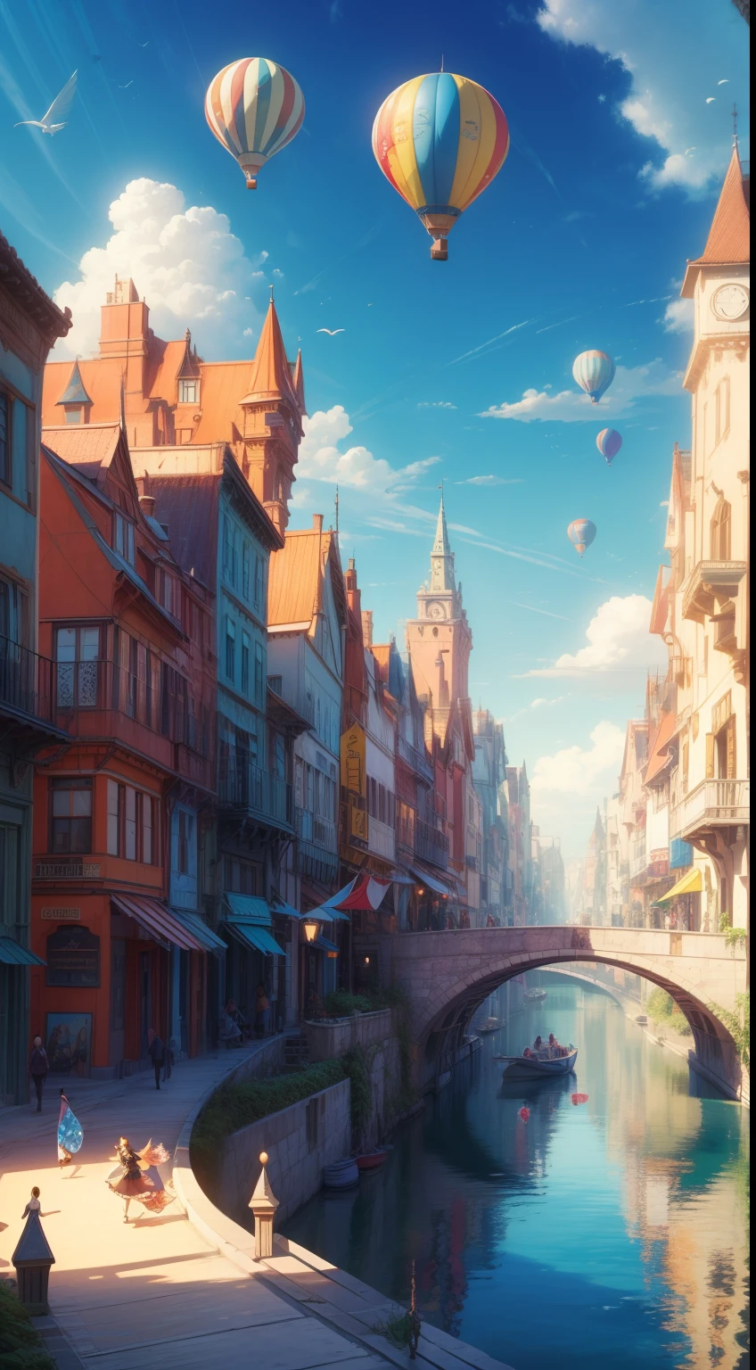 (best quality,4k,8k,highres,masterpiece:1.2), cartoon, hot air balloon journey, colorful sky, joyful characters, whimsical clouds, vibrant landscapes, dreamlike adventure, magical atmosphere, detailed illustrations, imaginative storytelling, lively scenes, playful expressions, whimsical personalities, dynamic movements, smooth brushstrokes, vivid colors, fantasy elements, surreal landscapes, floating in the air, sense of freedom, joyful anticipation, exciting exploration, breathtaking views, uplifting emotions, immersive experience, sense of wonder, cheerful and bright, lively and energetic, playful and whimsical, captivating and magical, vibrant and vivid, dreamy and fantastical, joyful and exhilarating, magical and enchanting, enchanting journey.