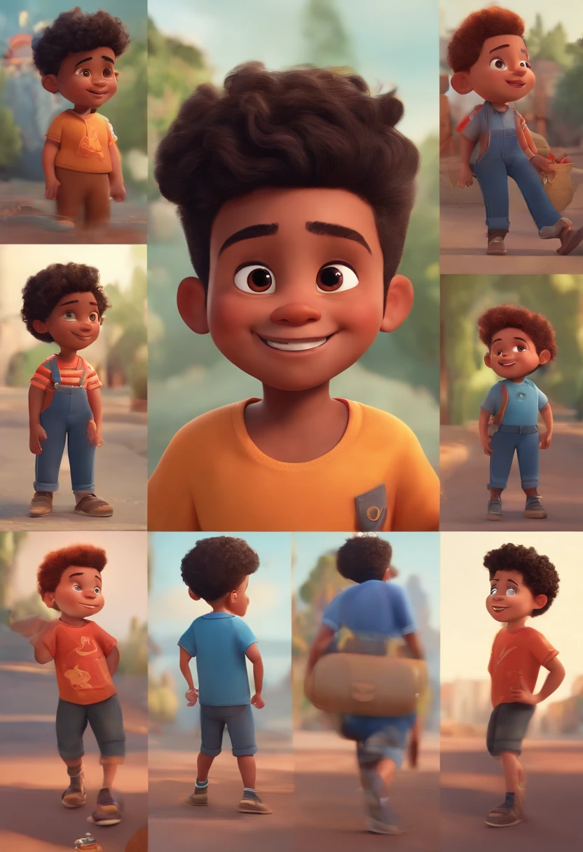 Image of a boy for a story in a YouTube video in Pixar format, He's the allabester, He's the class leader, He's outgoing, Playful and gets up for a lot of things, cabelo curto
