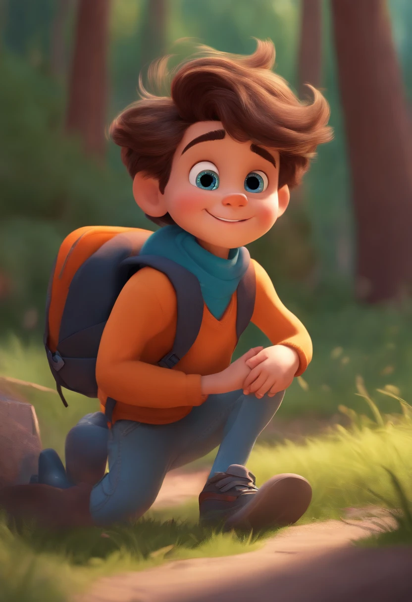 Image of a boy for a story in a YouTube video in Pixar format, He's the little allabester, He's the class leader, He's outgoing, Playful and gets up for a lot of things, cabelo curto