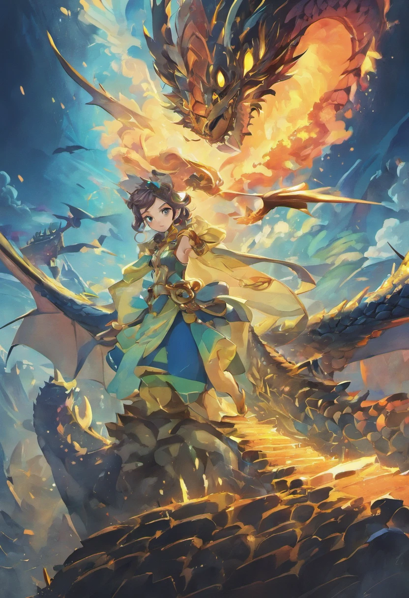 retrato da mulher, on top of a Dragon ::style cartoon, (((Front view))), Estilo Disney Pixar, Filme 3D, altamente detalhado, vivid colors (((corpo inteiro))) ::n_style realista, anime
