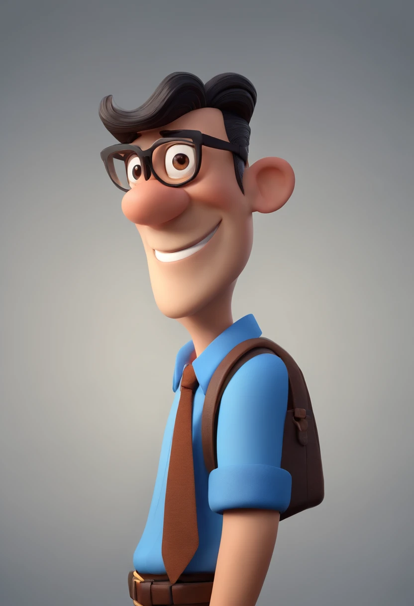 Cartoon character of a man wearing black glasses and a blue shirt, um personagem animado, Caractere estilizado, animation style rendering, 3D estilizado, Arnold Maya render, 3 d render stylized, toon render keyshot, Personagem 3D, Personagem 3D, 3d rendering stylized, 3 d character render, personagem de desenho animado, Personagem de close up, Pose de personagem, (Estilo Pixar) (master part:1.2) (Bokeh) (best quality) (pele detalhada) (textura detalhada) (8k) (argila) (Cinematic lighting) (foco nítido,Senta e vaza a parte superior do corpo