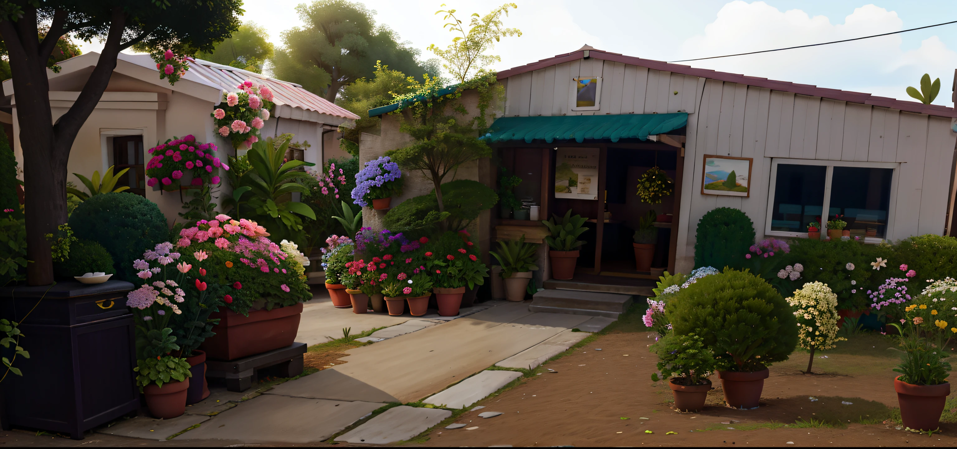 uma pintura de uma paisagem com lindas flores coloridas, Beautiful digital illustration, stunning digital illustration, lindo arte digital, a beautiful artwork illustration,