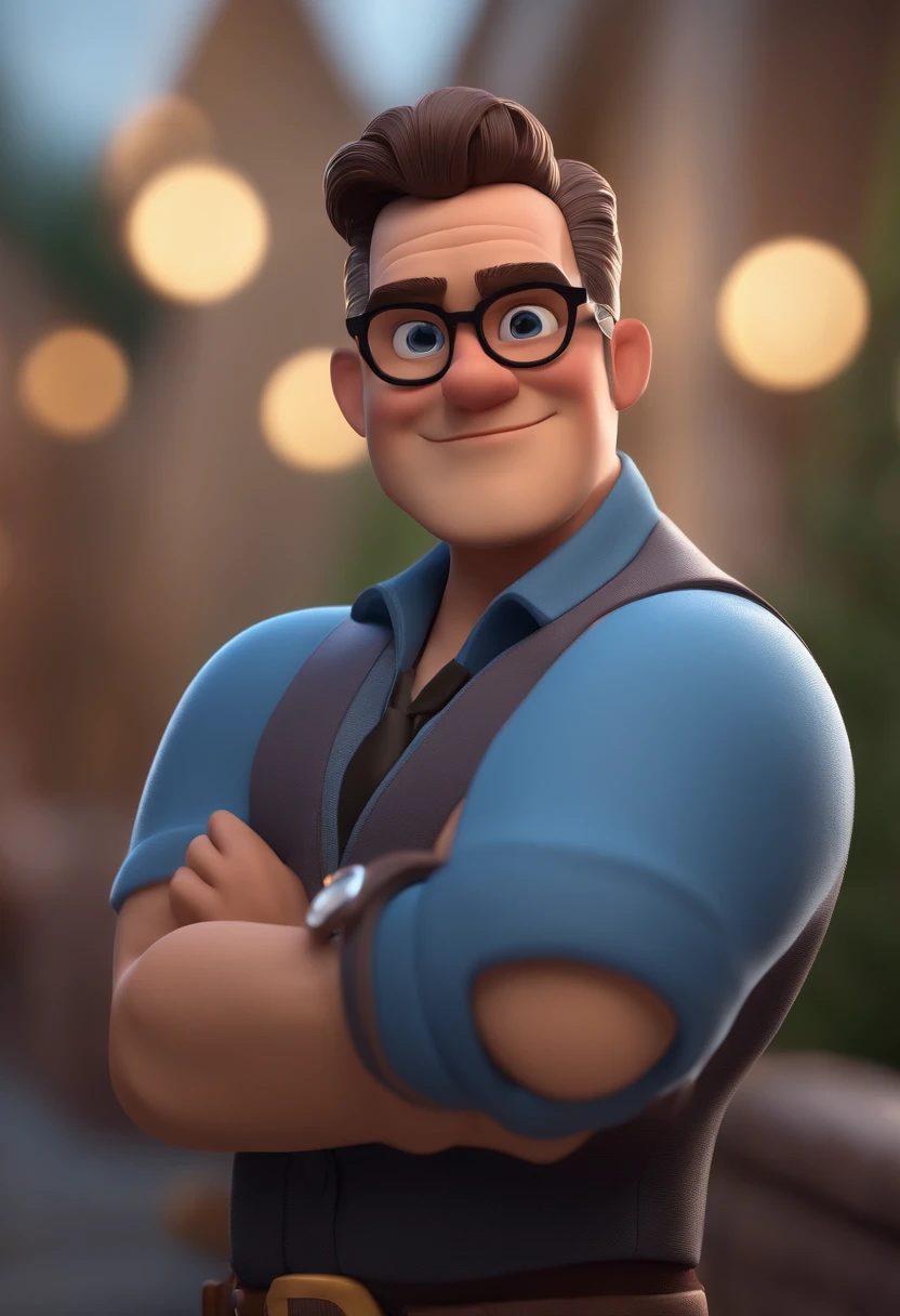 Cartoon character of a man with black glasses and a blue shirt, animation character, Caractere estilizado, animation style rendering, 3D estilizado, Arnold Maya render, 3 d render stylized, toon render keyshot, Personagem 3D, Personagem 3D, 3d rendering stylized, 3 d character render, personagem de desenho animado, Personagem de close up, Pose de personagem, (Estilo Pixar) (master part:1.2) (Bokeh) (best quality) (pele detalhada) (textura detalhada) (8k) (argila) (Cinematic lighting) (foco nítido