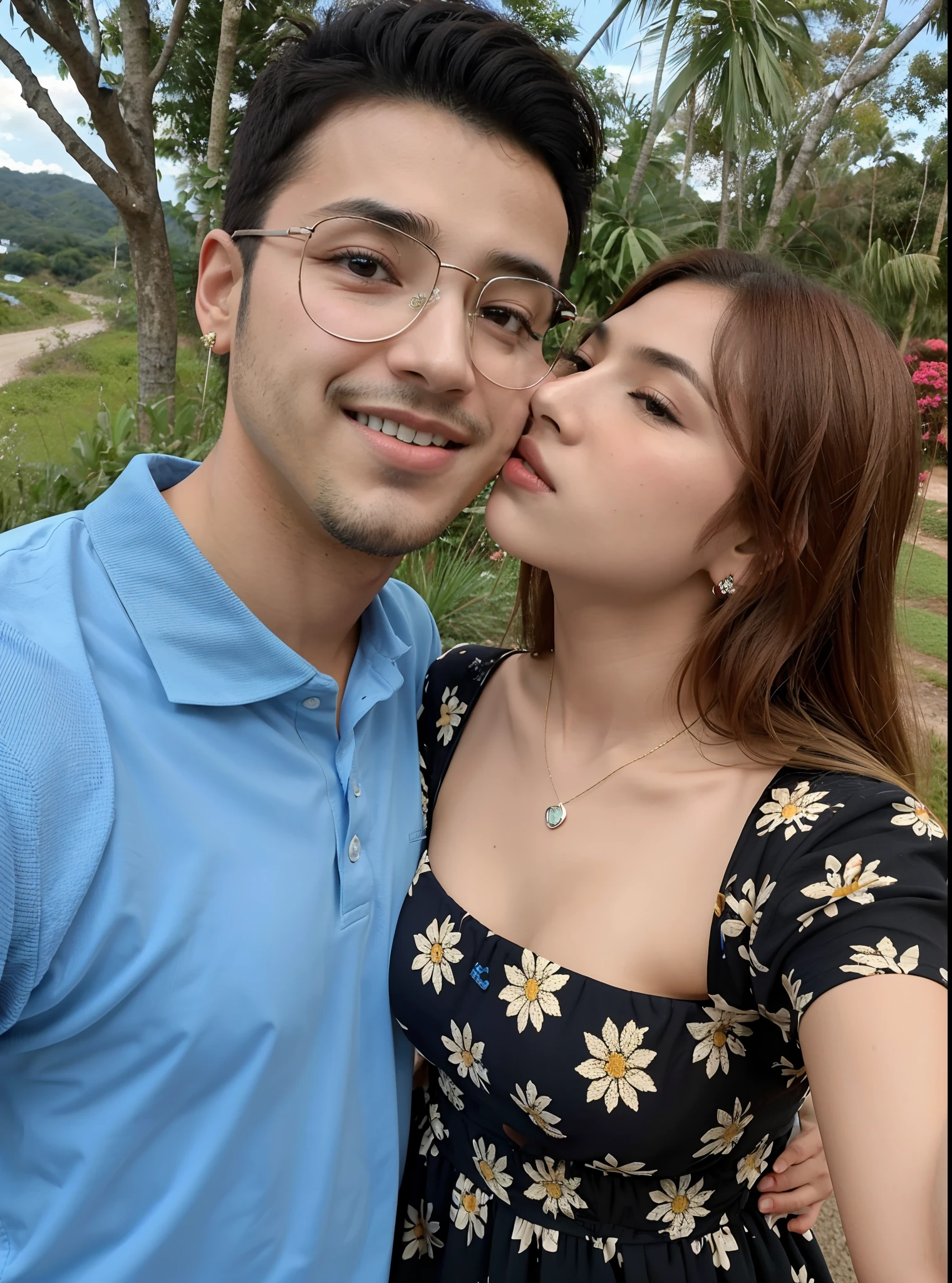 there is a man and woman that are kissing each other, beijando juntos fofos, Directed by: Nandor Soldier, Lovely couple, they are in love, sao 8 k, imagem de qualidade muito baixa, background is celestial, Fotografia tirada em 2 0 2 0, selfie apaixonada, Fotografia selfie 8k, imagem do avatar, foto muito precisa, imagem de perfil