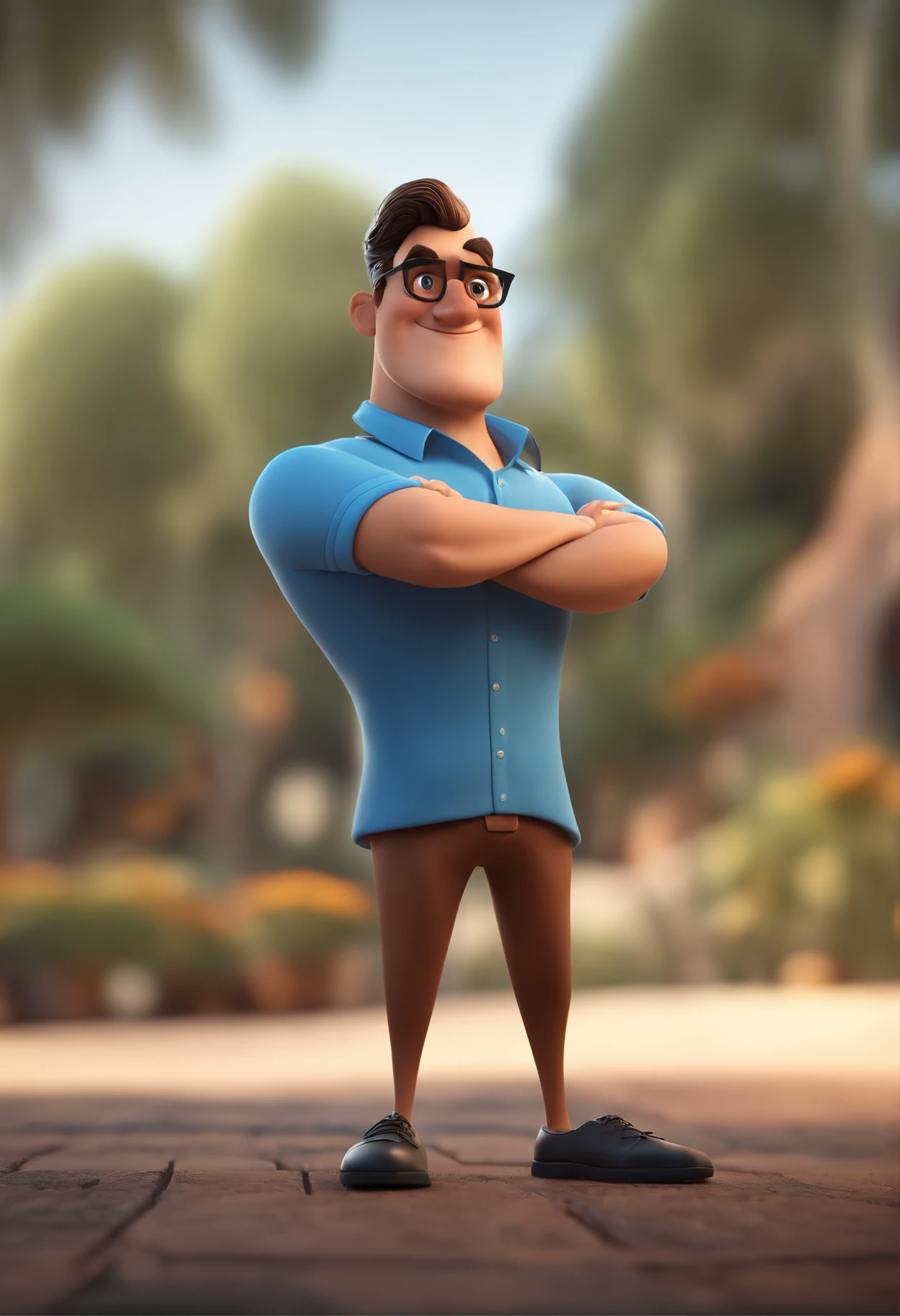 Cartoon character of a man with black glasses and a blue shirt, animation character, Caractere estilizado, animation style rendering, 3D estilizado, Arnold Maya render, 3 d render stylized, toon render keyshot, Personagem 3D, Personagem 3D, 3d rendering stylized, 3 d character render, personagem de desenho animado, Personagem de close up, Pose de personagem, (Estilo Pixar) (master part:1.2) (Bokeh) (best quality) (pele detalhada) (textura detalhada) (8k) (argila) (Cinematic lighting) (foco nítido
