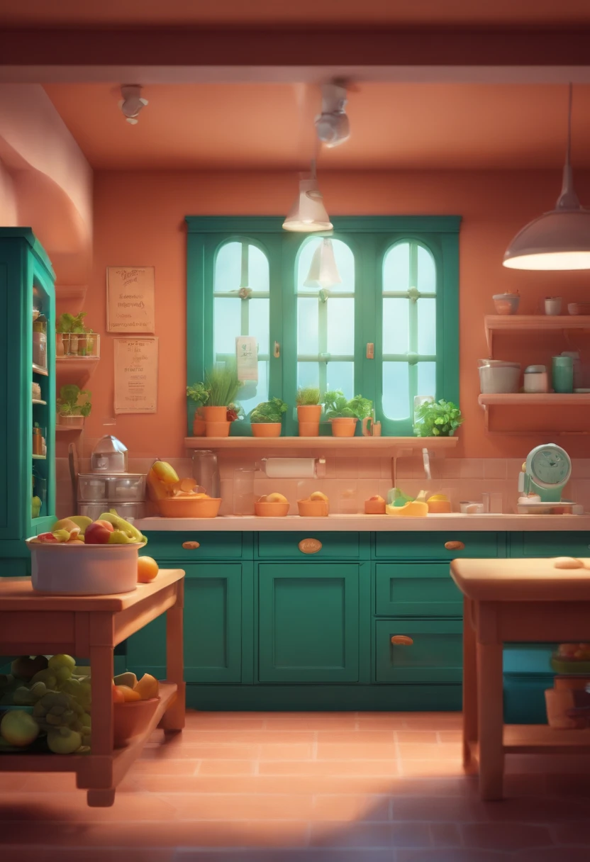 Make a background with a cute pixar-style nutrition clinic