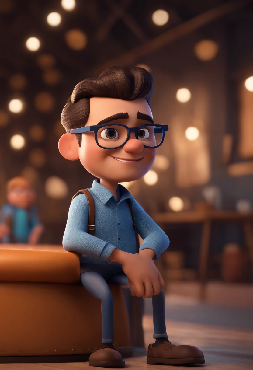 Cartoon character of a man with black glasses and a blue shirt, animation character, Caractere estilizado, animation style rendering, 3D estilizado, Arnold Maya render, 3 d render stylized, toon render keyshot, Personagem 3D, Personagem 3D, 3d rendering stylized, 3 d character render, personagem de desenho animado, Personagem de close up, Pose de personagem, (Estilo Pixar) (master part:1.2) (Bokeh) (best quality) (pele detalhada) (textura detalhada) (8k) (argila) (Cinematic lighting) (foco nítido