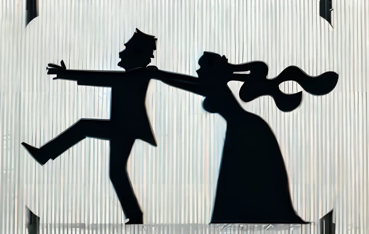 wedding couple, man running away from woman and woman pulling man in cartoon, side view in vector