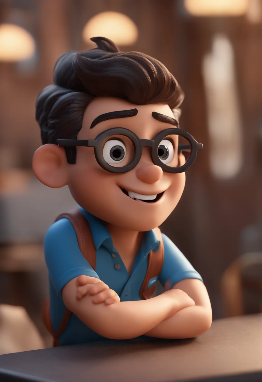 Personaje de dibujos animados de un hombre con gafas negras y una camisa azul, animation character, stylized character, Rendering animation styles, 3D estilizado, Arnold Maya render, 3D render estilizado, Toon renderizar keyshot, Personaje 3D, Personaje 3D, Renderizado 3D estilizado, Renderizado de 3 caracteres D, Personaje de dibujos animados, Personaje de primer plano, Pose del personaje, (estilo pixar) (Pieza maestra:1.2) (Bokeh) (La mejor calidad) (Piel detallada) (Textura detallada) (8k) (arcilla) (cinematic lighting) (foco nítido