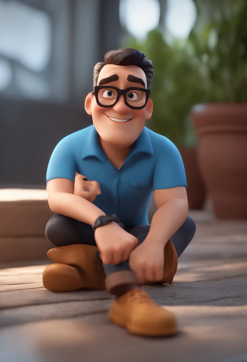 Cartoon character of a man with black glasses and a blue shirt, animation character, Caractere estilizado, animation style rendering, 3D estilizado, Arnold Maya render, 3 d render stylized, toon render keyshot, Personagem 3D, Personagem 3D, 3d rendering stylized, 3 d character render, personagem de desenho animado, Personagem de close up, Pose de personagem,  (Estilo Pixar) (master part:1.2) (Bokeh) (best quality) (pele detalhada) (textura detalhada) (8k) (argila) (Cinematic lighting) (foco nítido
