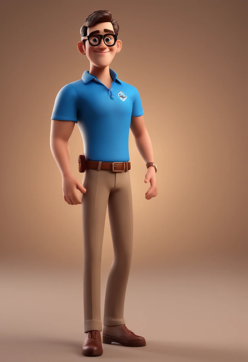 Cartoon character of a man with black glasses and a blue shirt, animation character, Caractere estilizado, animation style rendering, 3D estilizado, Arnold Maya render, 3 d render stylized, toon render keyshot, Personagem 3D, Personagem 3D, 3d rendering stylized, 3 d character render, personagem de desenho animado, Personagem de close up, Pose de personagem,  (Estilo Pixar) (master part:1.2) (Bokeh) (best quality) (pele detalhada) (textura detalhada) (8k) (argila) (Cinematic lighting) (foco nítido