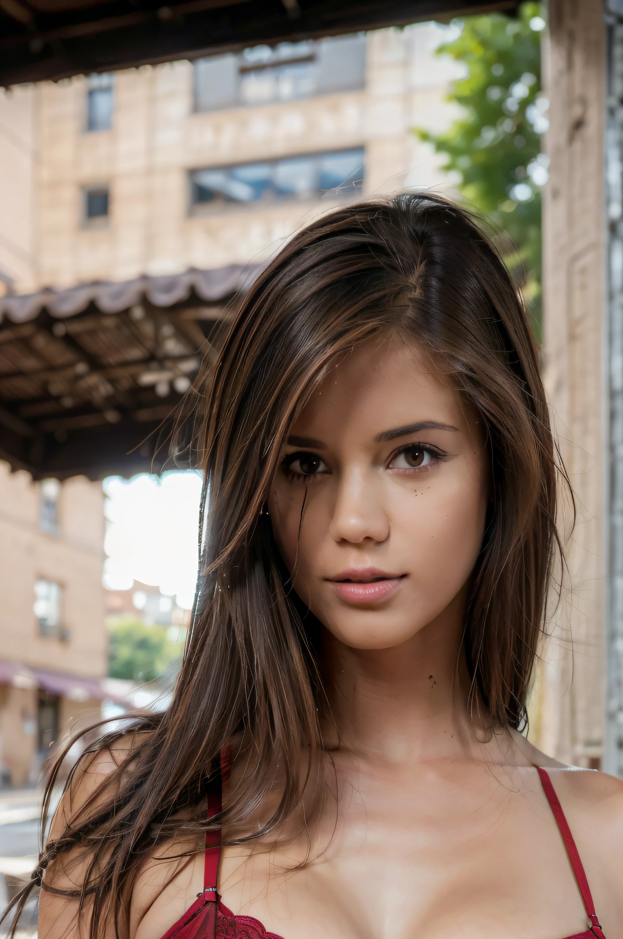 (8k, Fotos RAW, of the highest quality, Obras maestras: 1.2)、((un collar、Red Lingeri、Floral lingerie、erotic underwear、Lingerie is see-through:1.2、Luxury lingerie、toenail、Correa de hombro sin sujetador:1.2、Standing、andar desgarbado、Toca tu pecho con ambas manos)),((Angle from chest upwards:1.2)),1 personas、Super detailed, Super resolution, (realista, fotos reales: 1.37), Retratos, high-resolution RAW color photos, Fotos profesionales, Muy detallado y hermoso, Altamente detallado, Fondo de pantalla de imagen 8k, Detalles asombrosos, little_caprice hermosa con cuerpo perfecto: 1.4、Delgado Grande: 1.2、Imagen de cuerpo completo, ((Color de cabello gris、Longhaire, Tetas colosales: 1.2)) 、(High Definition Breast、happy facial expression)、((Morning、centro、In front of the cafeteria:1.2、Trendy Cafe、sombrilla、mesa redonda、sit on a bench、eating a sandwich、soleado、Ha salido el sol、Las mujeres como protagonistas))、High-definition facial and skin texture、Un ojo detallado、二重まぶた、Pecho muy detallado y enfocado、Seduce others with your breasts:1.2、(Pechos reventados:1.2、Senos demasiado grandes:1.2、pechos grandes y llenos:1.2)、Erotic Appearance