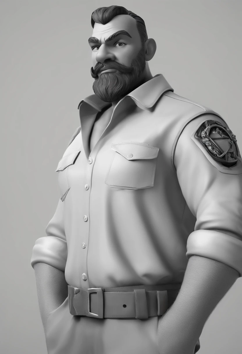 Personagem de desenho animado de um homem com barba volumosa com 43 anos e uma camisa preta,You're looking directly in the direction of the camera, animation character, Caractere estilizado, animation style rendering, 3D estilizado, Arnold Maya render, 3 d render stylized, toon render keyshot, Personagem 3D, Personagem 3D, 3d rendering stylized, 3 d character render, personagem de desenho animado, Personagem de close up, Pose de personagem, (Estilo Pixar) (master part:1.2) (Bokeh) (best quality) (pele detalhada) (textura detalhada) (8k) (argila) (Cinematic lighting) (foco nítido