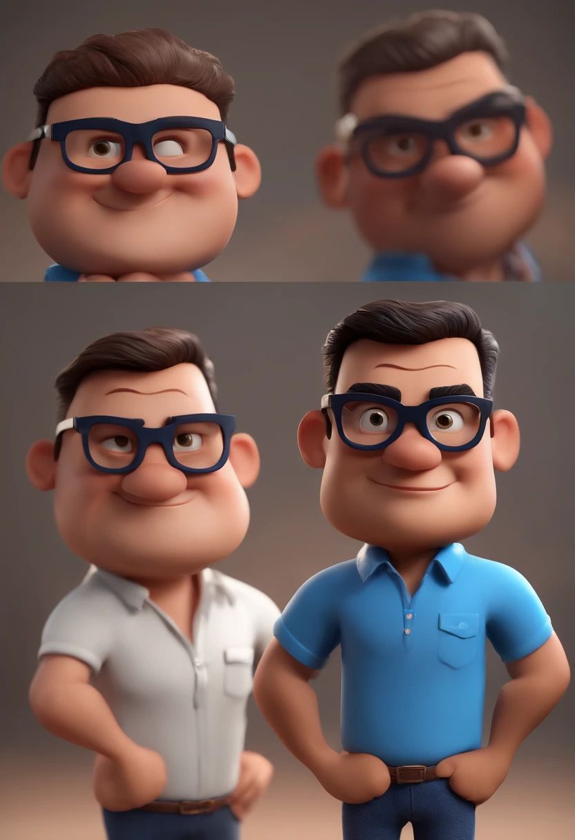 Cartoon character of a man with black glasses and a blue shirt, animation character, Caractere estilizado, animation style rendering, 3D estilizado, Arnold Maya render, 3 d render stylized, toon render keyshot, Personagem 3D, Personagem 3D, 3d rendering stylized, 3 d character render, personagem de desenho animado, Personagem de close up, Pose de personagem,  (Estilo Pixar) (master part:1.2) (Bokeh) (best quality) (pele detalhada) (textura detalhada) (8k) (argila) (Cinematic lighting) (foco nítido