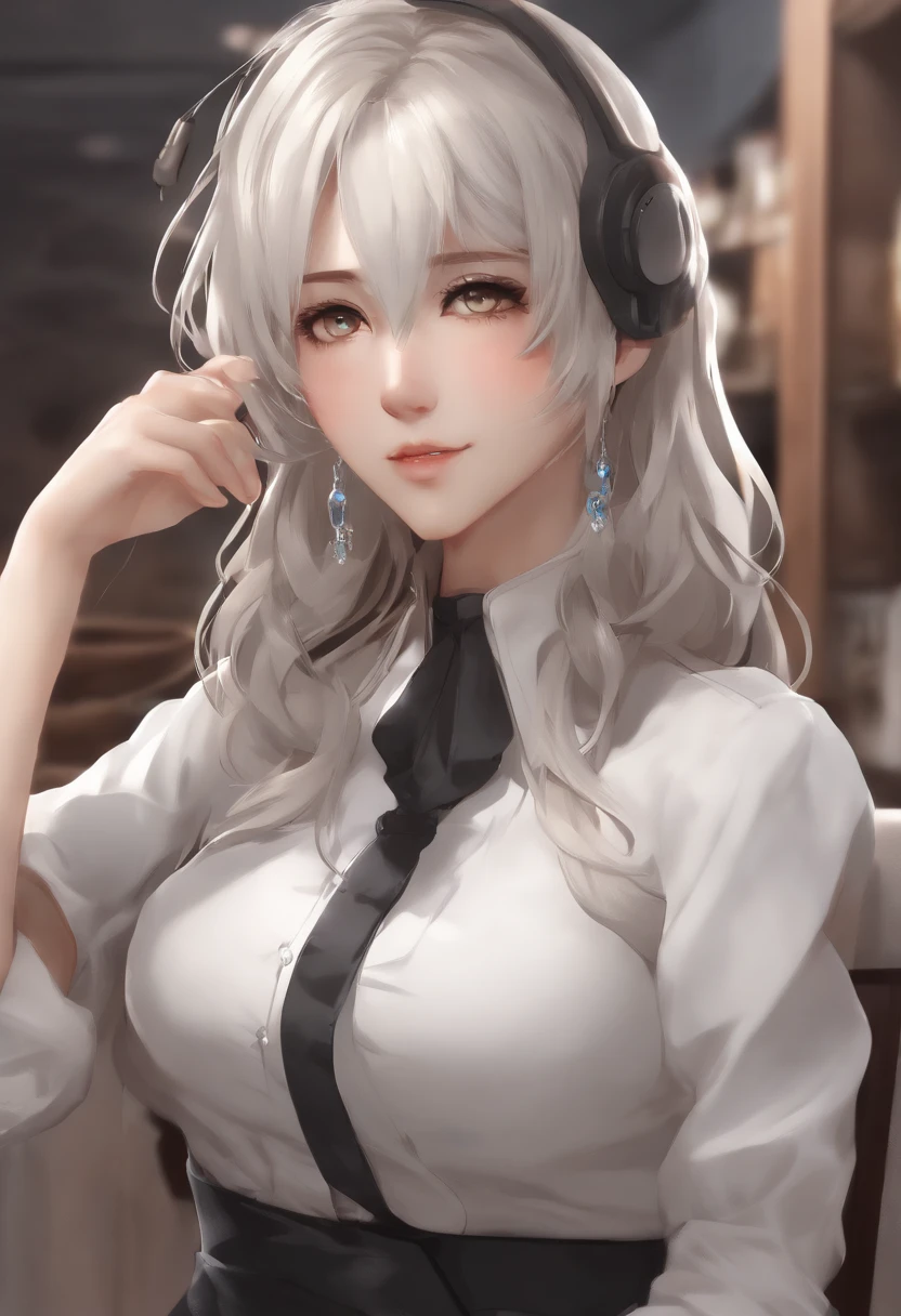 personagem de anime (Big) em avental branco e cabelo preto, Estilo Linha Azur, Fleet Series Style, pixiv 3dcg |, Ahegao, Cushart Krenz, estilo de arte moe anime, do videogame Azur Route, Oppai Biomechanics, mais bem classificado no Pixiv, best quality, HD 8K, lacuna na coxa, meio nu