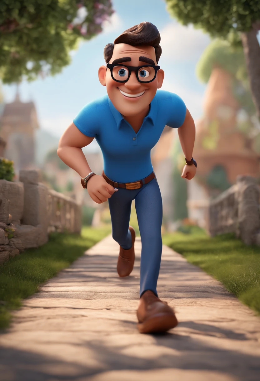 Cartoon character of a man with black glasses and a blue shirt, animation character, Caractere estilizado, animation style rendering, 3D estilizado, Arnold Maya render, 3 d render stylized, toon render keyshot, Personagem 3D, Personagem 3D, 3d rendering stylized, 3 d character render, personagem de desenho animado, Personagem de close up, Pose de personagem,  (Estilo Pixar) (master part:1.2) (Bokeh) (best quality) (pele detalhada) (textura detalhada) (8k) (argila) (Cinematic lighting) (foco nítido