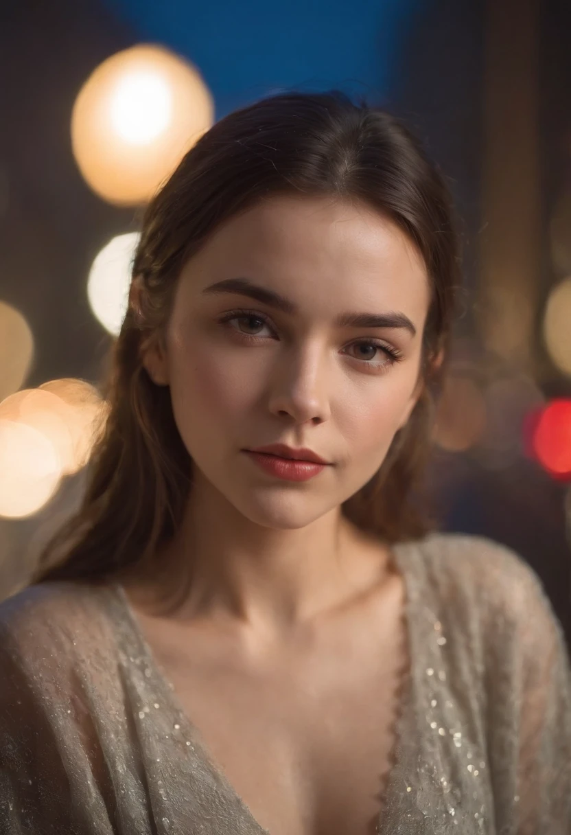Girl on a rainy night,Front lens,Street background (Close-up Shot Shot:1.6),best qualtiy,f / 1 HD photography T bokeh,Depth of field Macro The atmosphere is sad