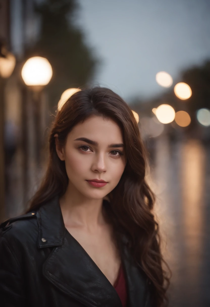 Girl on a rainy night，Front lens，Street background （Close-up Shot Shot：1.6），best qualtiy，f / 1 HD photography T bokeh，Depth of field Macro The atmosphere is sad