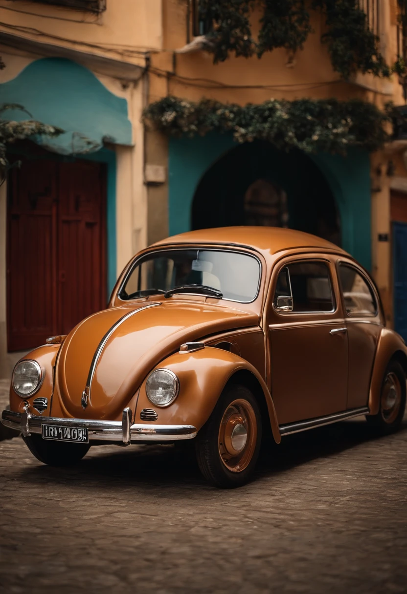  ao lado de um Fusca marrom