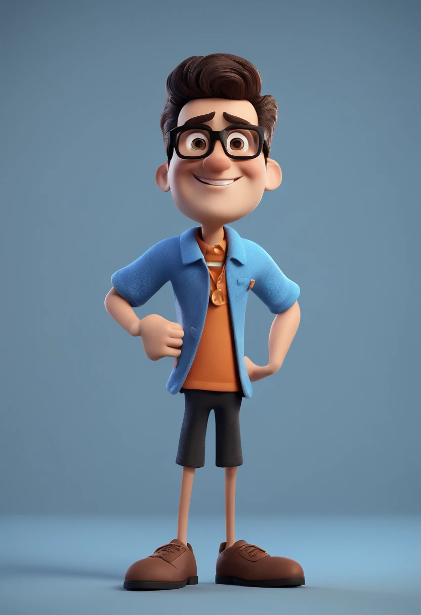 Cartoon character of a man with black glasses and a blue shirt, animation character, Caractere estilizado, animation style rendering, 3D estilizado, Arnold Maya render, 3 d render stylized, toon render keyshot, Personagem 3D, Personagem 3D, 3d rendering stylized, 3 d character render, personagem de desenho animado, Personagem de close up, Pose de personagem, (Estilo Pixar) (master part:1.2) (Bokeh) (best quality) (pele detalhada) (textura detalhada) (8k) (argila) (Cinematic lighting) (foco nítido