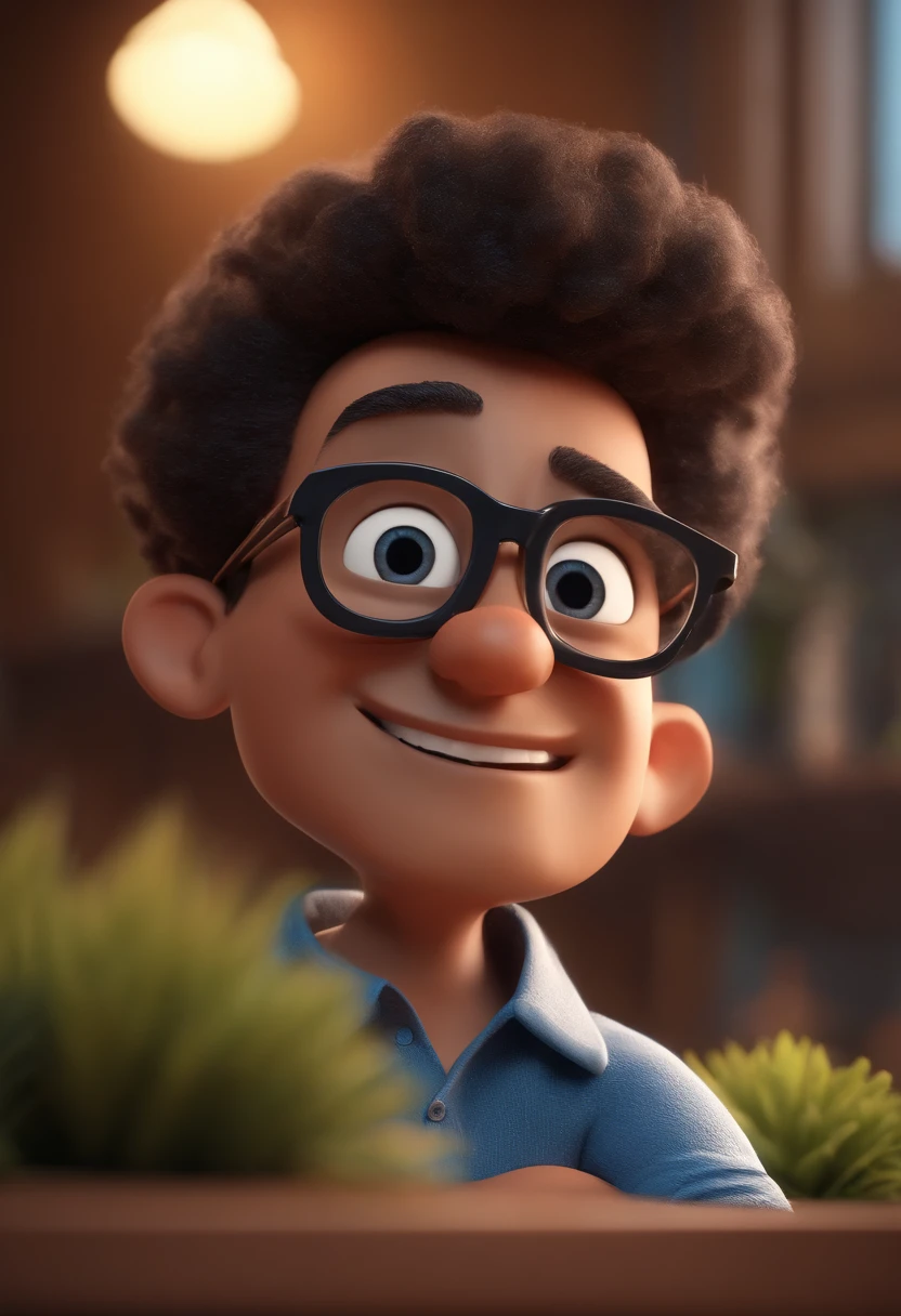 Cartoon character of a man with black glasses and a blue shirt, animation character, Caractere estilizado, animation style rendering, 3D estilizado, Arnold Maya render, 3 d render stylized, toon render keyshot, Personagem 3D, Personagem 3D, 3d rendering stylized, 3 d character render, personagem de desenho animado, Personagem de close up, Pose de personagem, (Estilo Pixar) (master part:1.2) (Bokeh) (best quality) (pele detalhada) (textura detalhada) (8k) (argila) (Cinematic lighting) (foco nítido