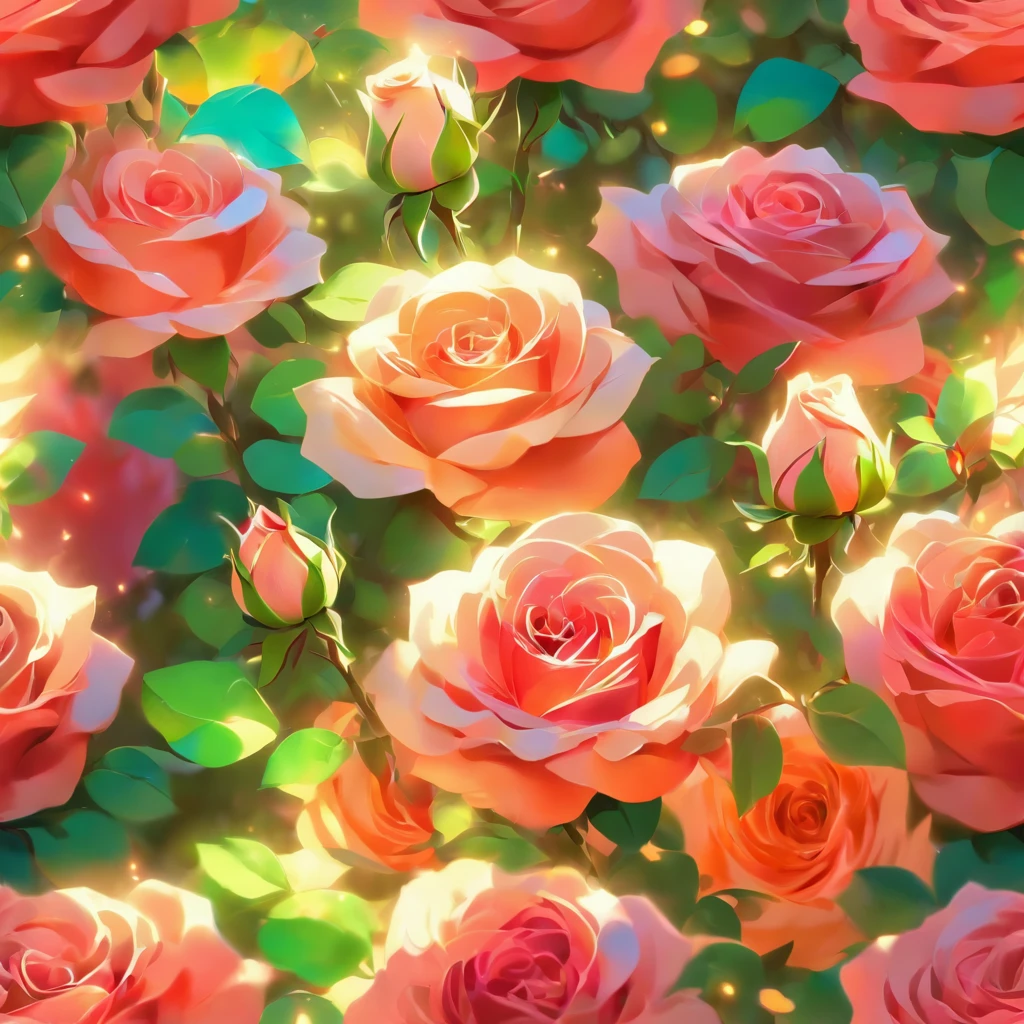 (a close-up view of a rose field),rose field,beautiful roses,blooming roses,vibrant colors,tightly packed roses,soft petals,gentle breeze,green leaves,rich soil,refreshing fragrance,summer vibes,peaceful atmosphere,blooming nature,serene beauty,(best quality,highres,masterpiece:1.2),ultra-detailed,realistic,photorealistic,soft lighting,rich colors,impressionist style